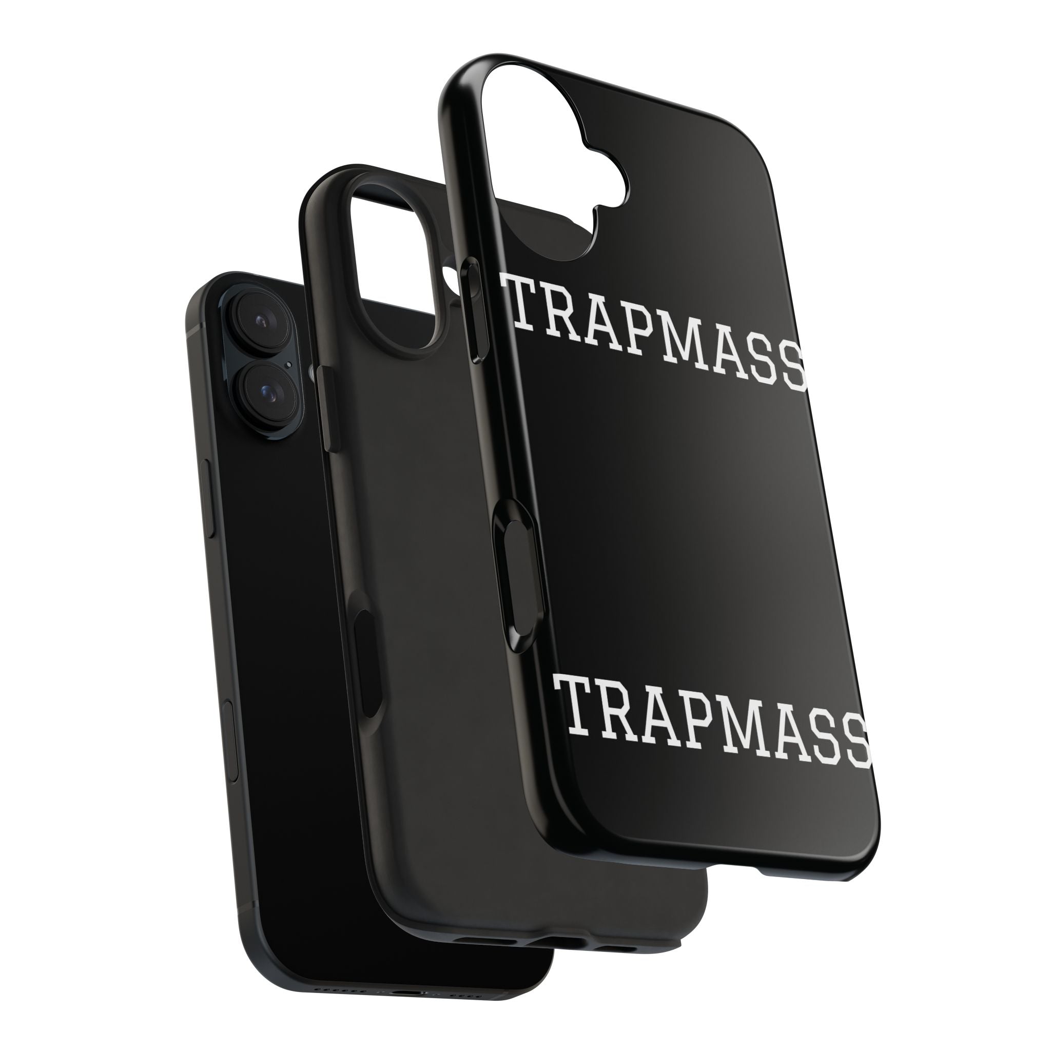 TRAPMASS Bold Text Tough Phone Case — Durable Black Protective Cover for Hip Hop Fans