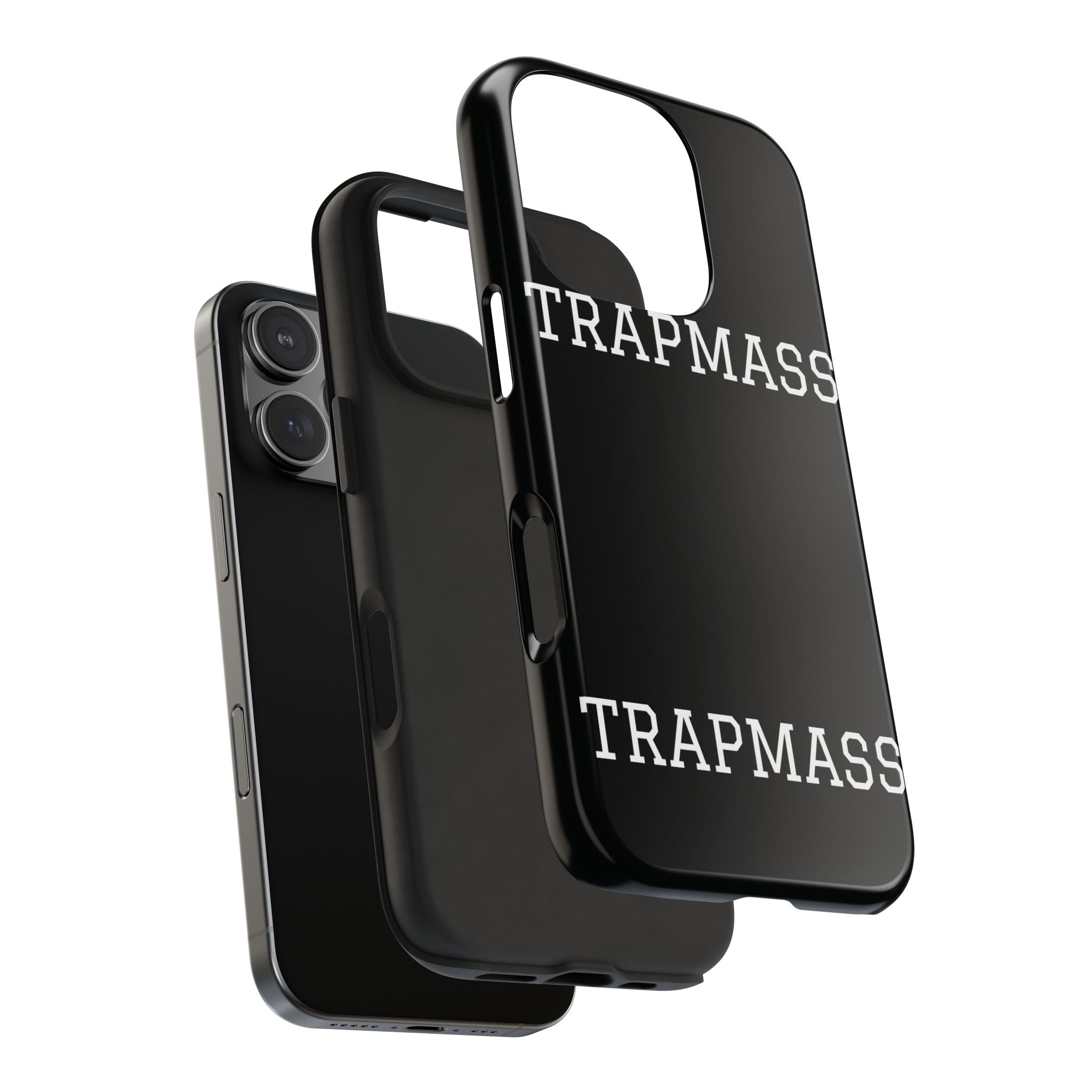 TRAPMASS Bold Text Tough Phone Case — Durable Black Protective Cover for Hip Hop Fans