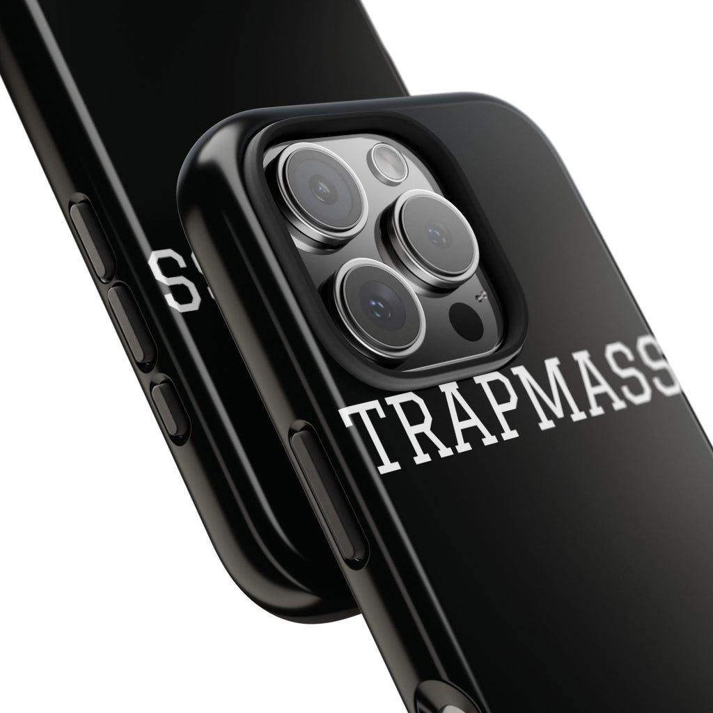 TRAPMASS Bold Text Tough Phone Case — Durable Black Protective Cover for Hip Hop Fans