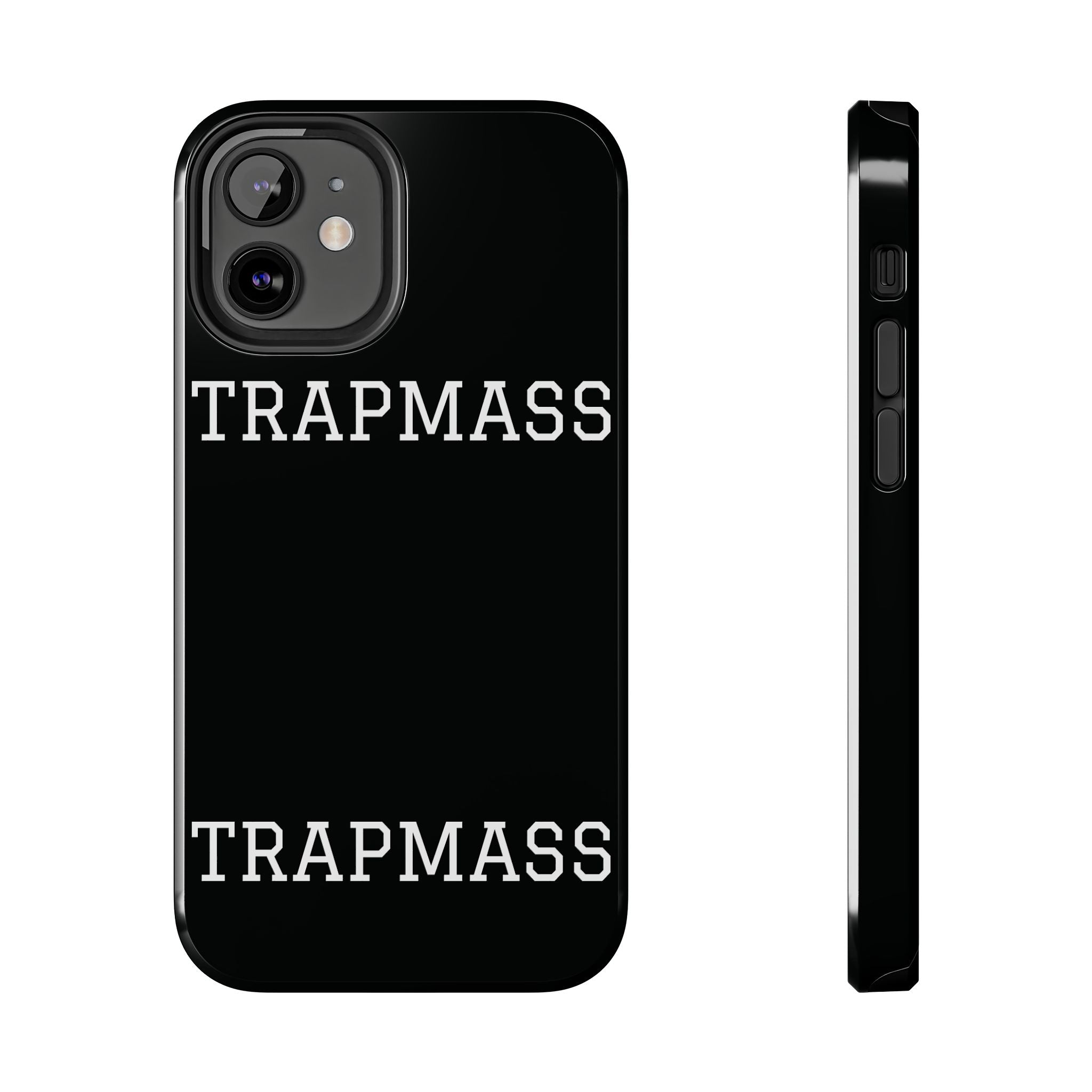 TRAPMASS Bold Text Tough Phone Case — Durable Black Protective Cover for Hip Hop Fans