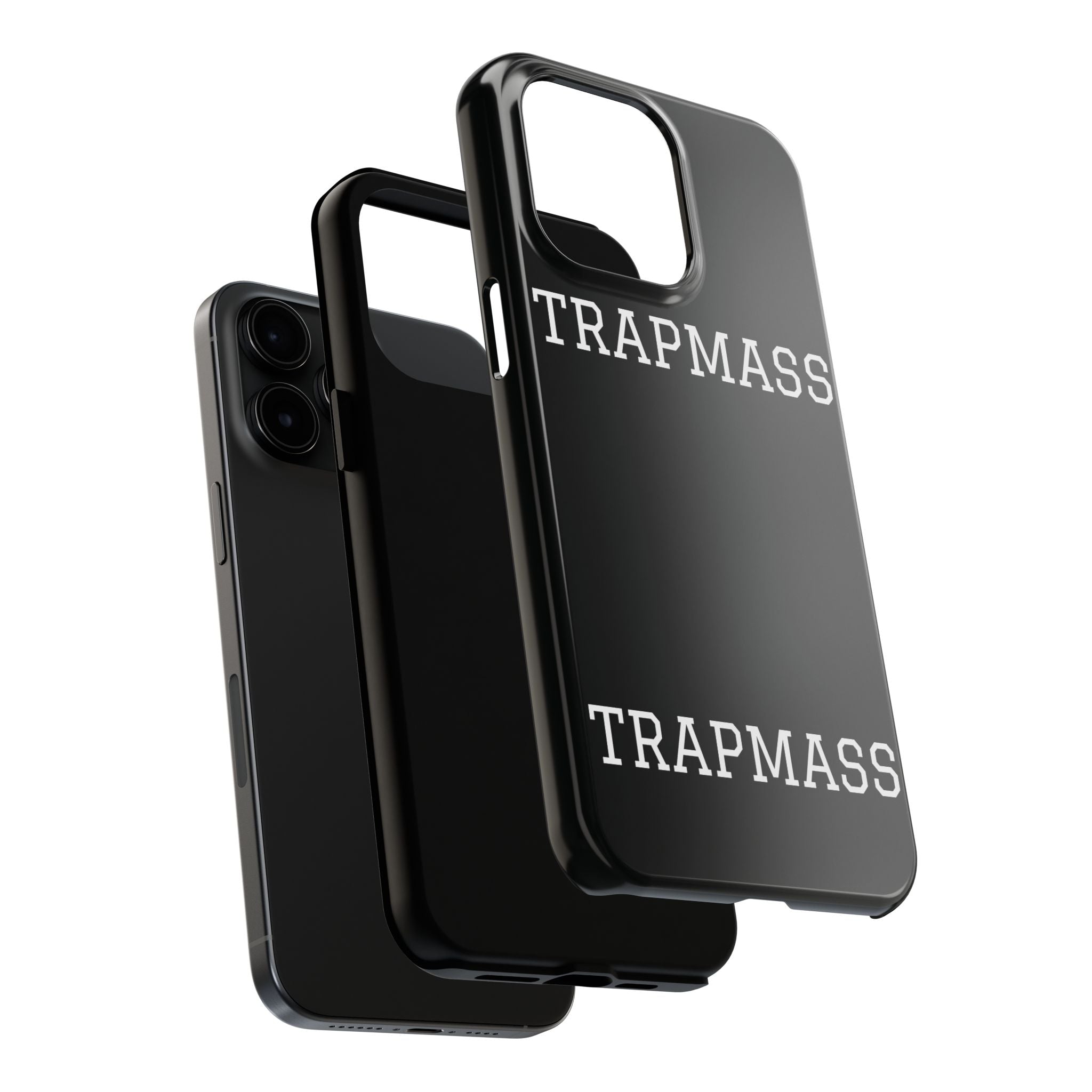 TRAPMASS Bold Text Tough Phone Case — Durable Black Protective Cover for Hip Hop Fans