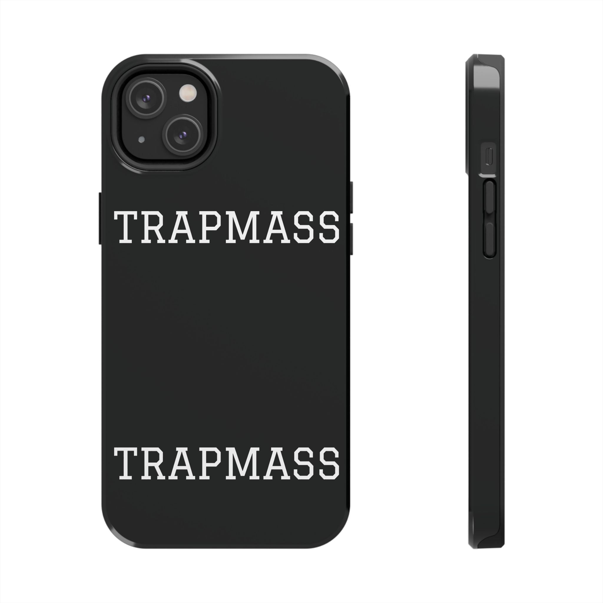 TRAPMASS Bold Text Tough Phone Case — Durable Black Protective Cover for Hip Hop Fans