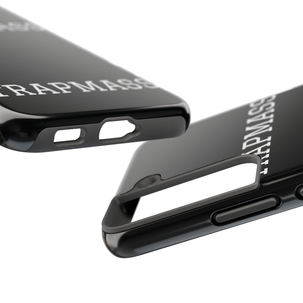 TRAPMASS Bold Text Tough Phone Case — Durable Black Protective Cover for Hip Hop Fans