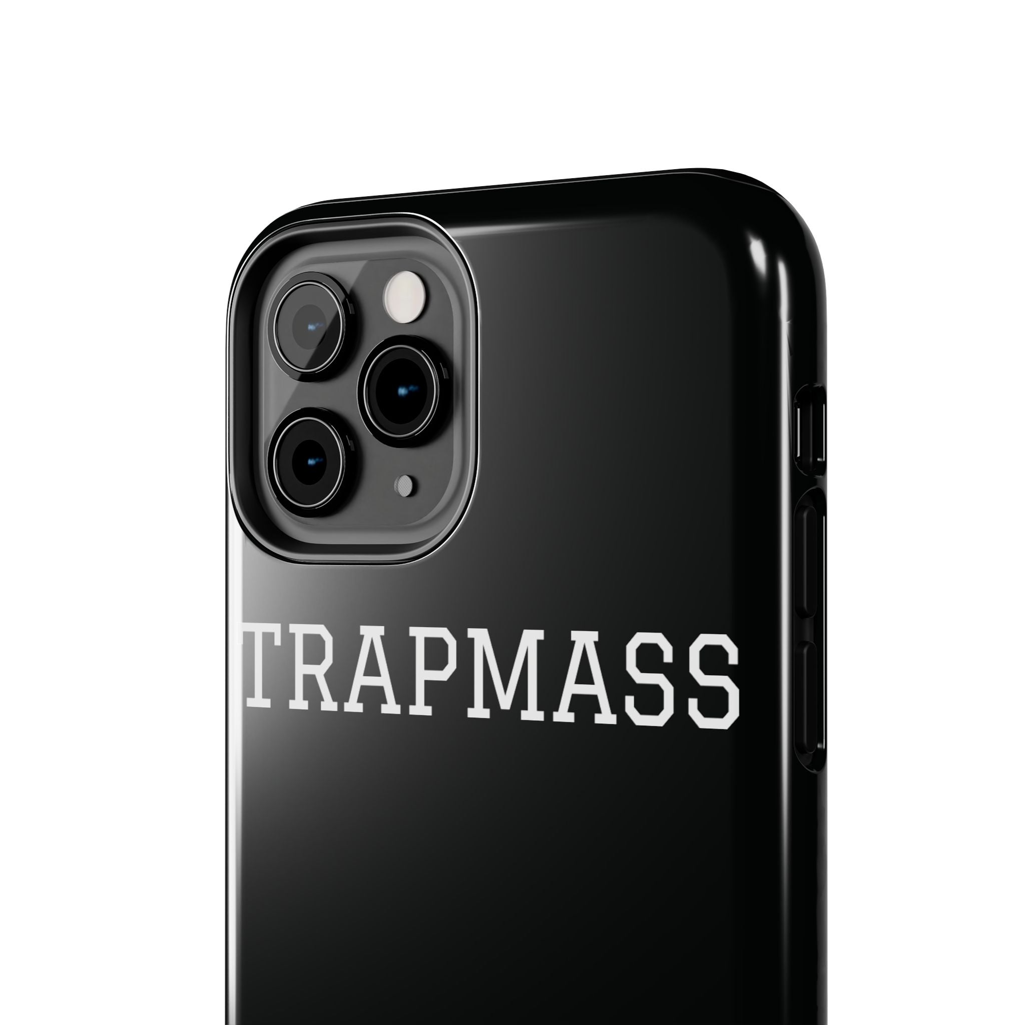 TRAPMASS Bold Text Tough Phone Case — Durable Black Protective Cover for Hip Hop Fans