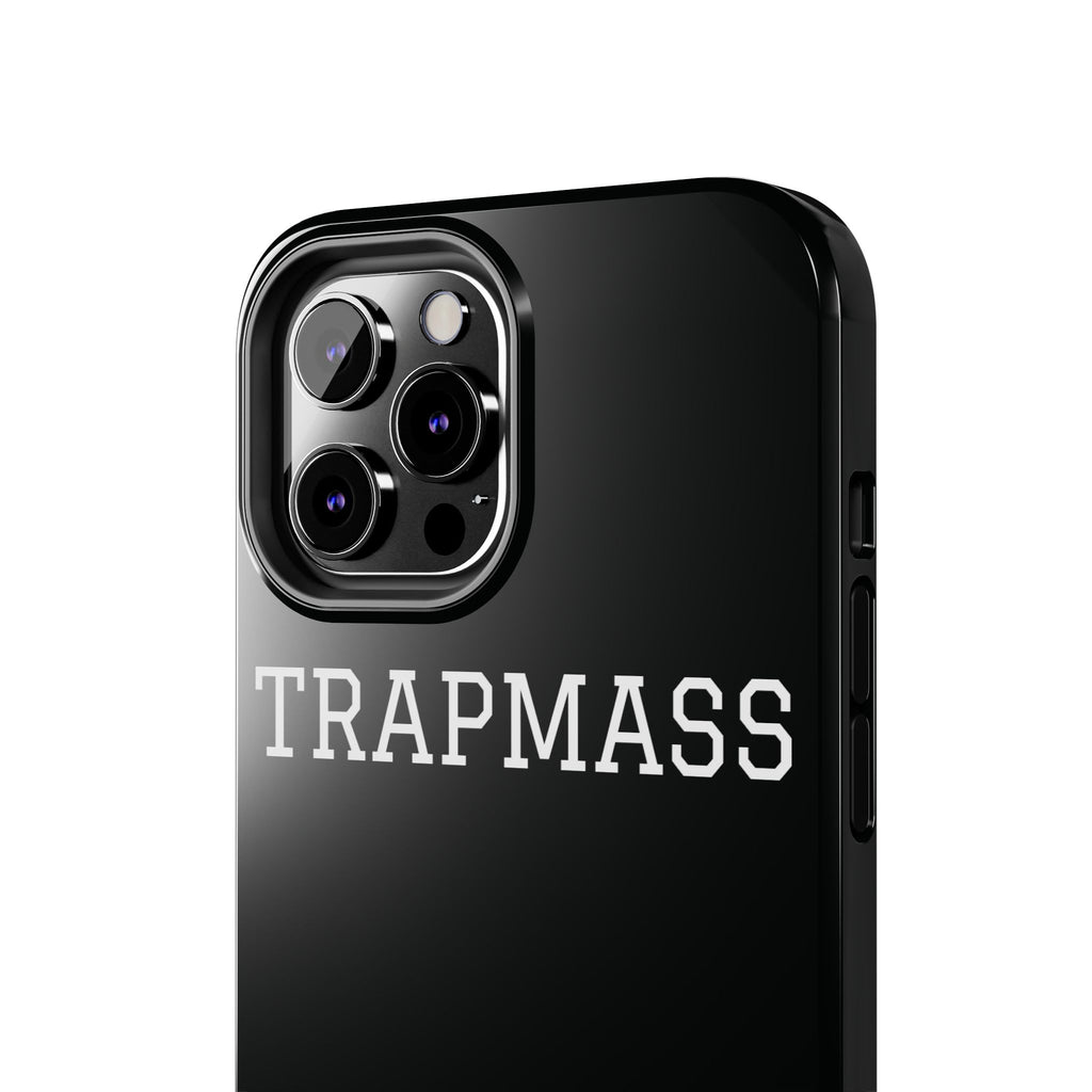 TRAPMASS Bold Text Tough Phone Case — Durable Black Protective Cover for Hip Hop Fans