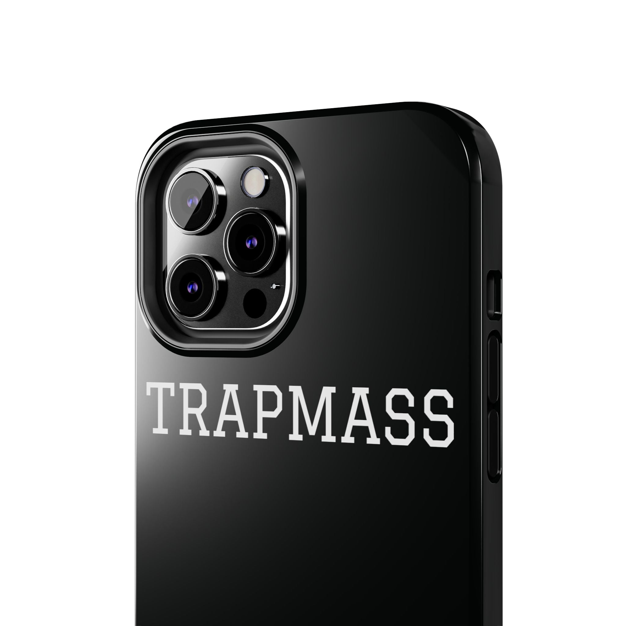TRAPMASS Bold Text Tough Phone Case — Durable Black Protective Cover for Hip Hop Fans