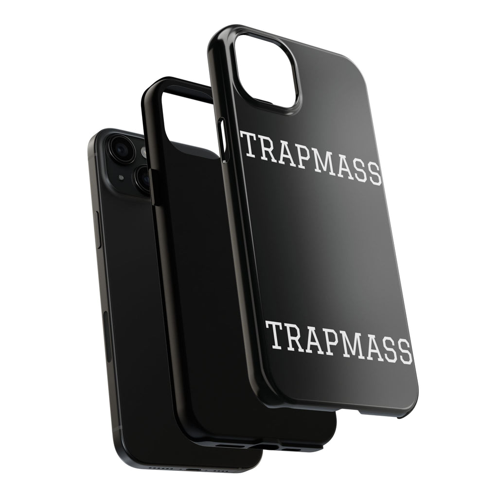 TRAPMASS Bold Text Tough Phone Case — Durable Black Protective Cover for Hip Hop Fans