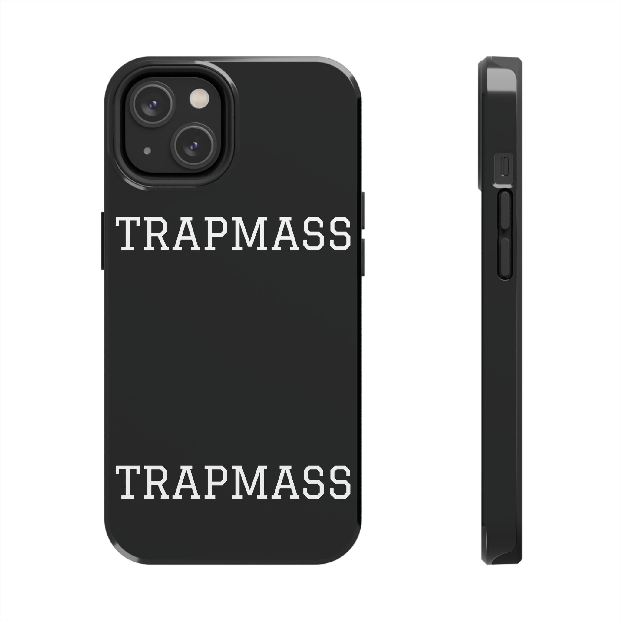 TRAPMASS Bold Text Tough Phone Case — Durable Black Protective Cover for Hip Hop Fans