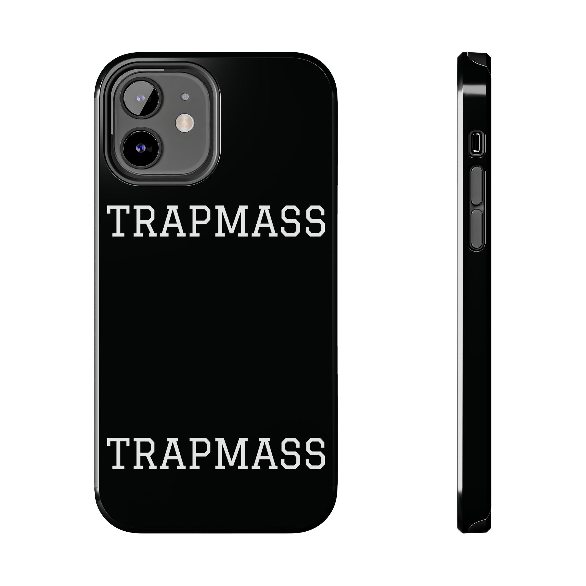 TRAPMASS Bold Text Tough Phone Case — Durable Black Protective Cover for Hip Hop Fans