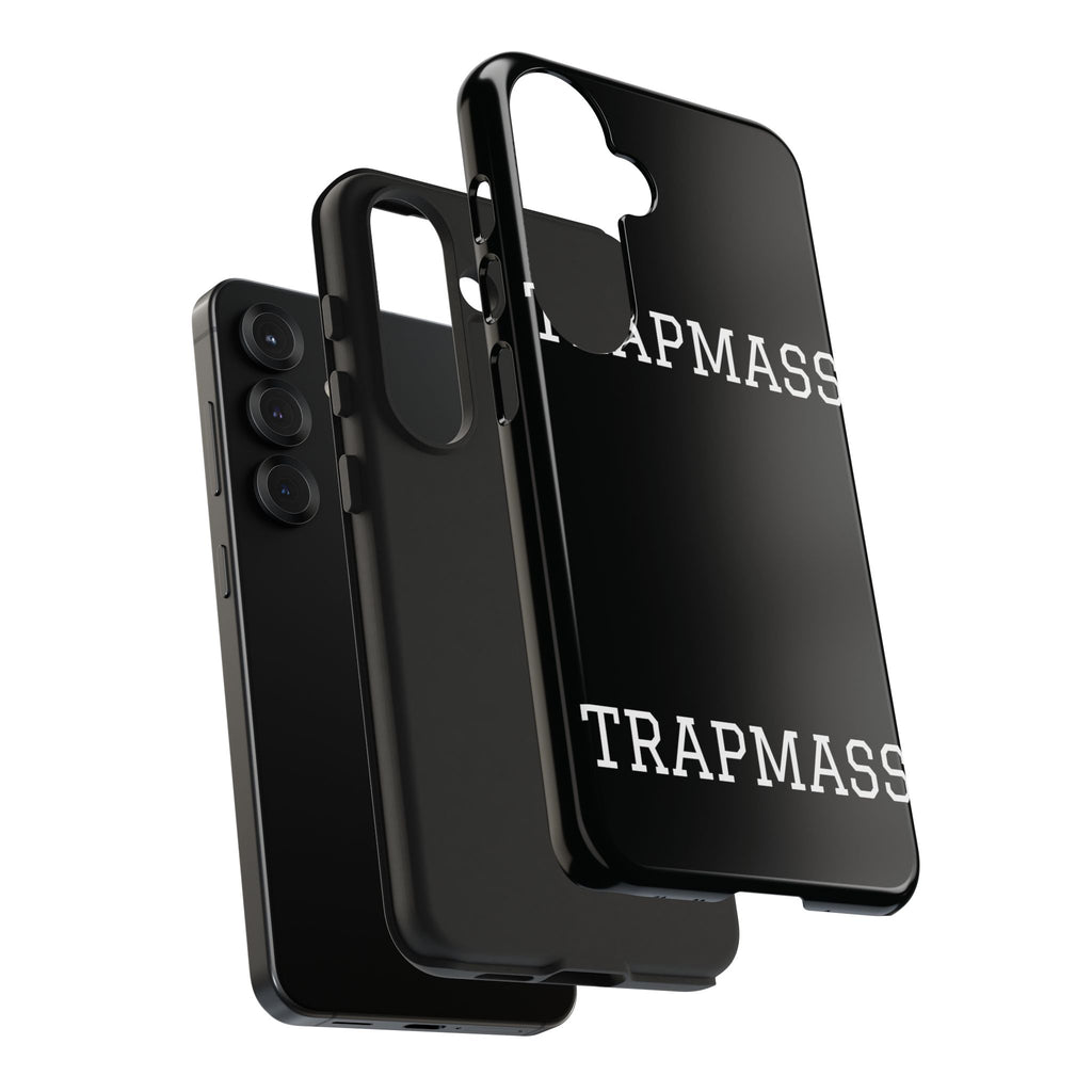 TRAPMASS Bold Text Tough Phone Case — Durable Black Protective Cover for Hip Hop Fans