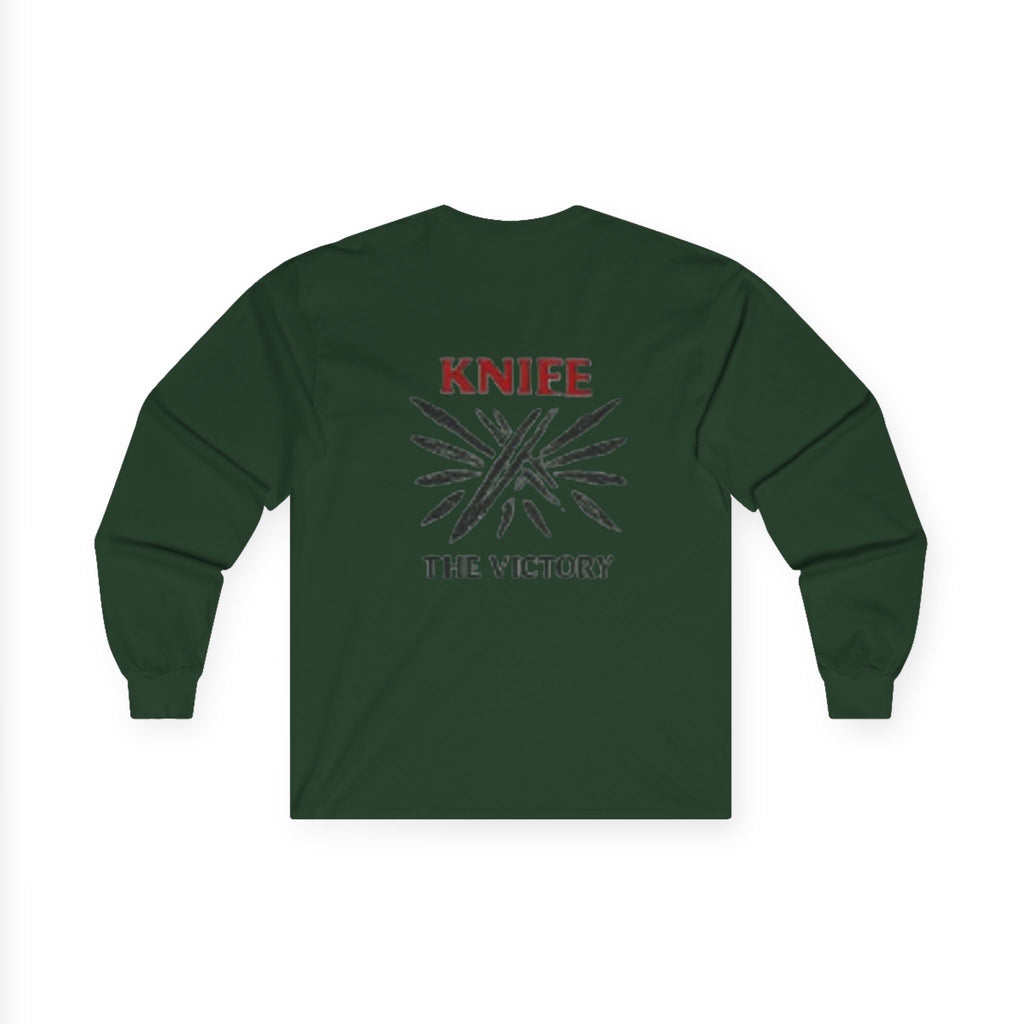 Trapmass Knife The Victory Long Sleeve Tee — Gothic Crest Graphic Shirt