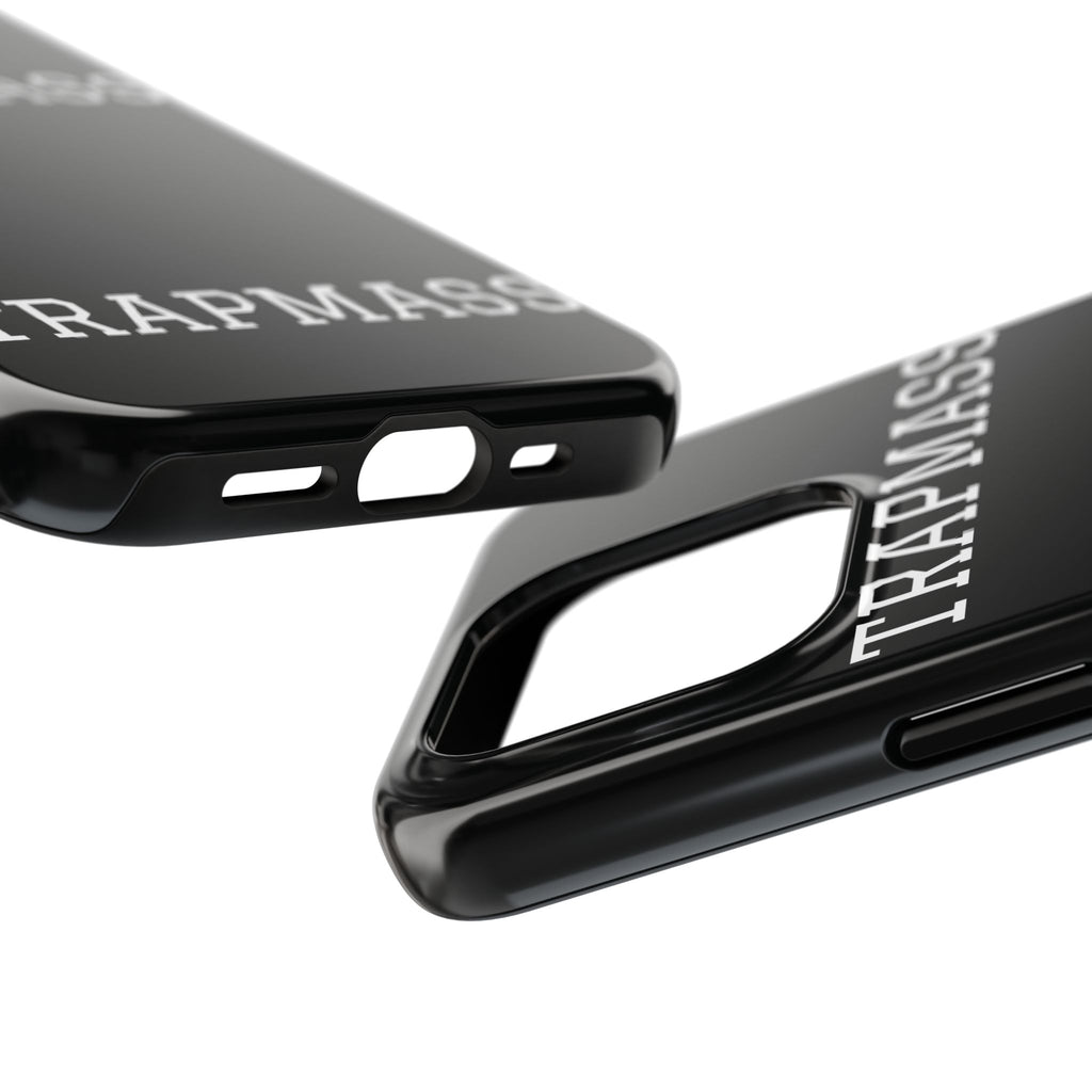 TRAPMASS Bold Text Tough Phone Case — Durable Black Protective Cover for Hip Hop Fans