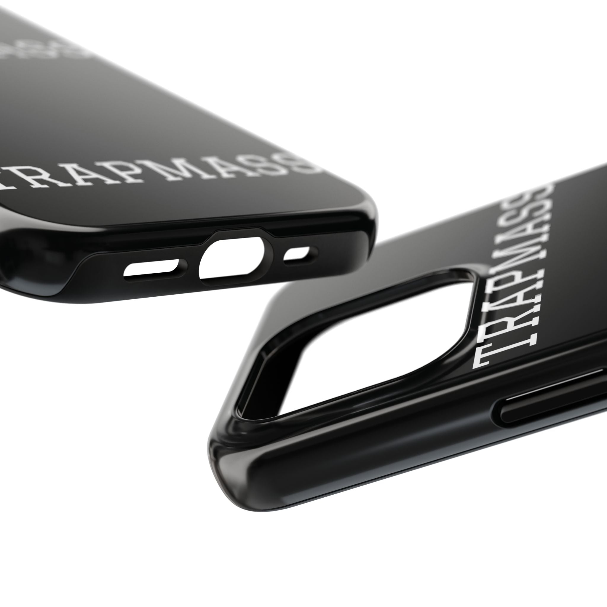 TRAPMASS Bold Text Tough Phone Case — Durable Black Protective Cover for Hip Hop Fans