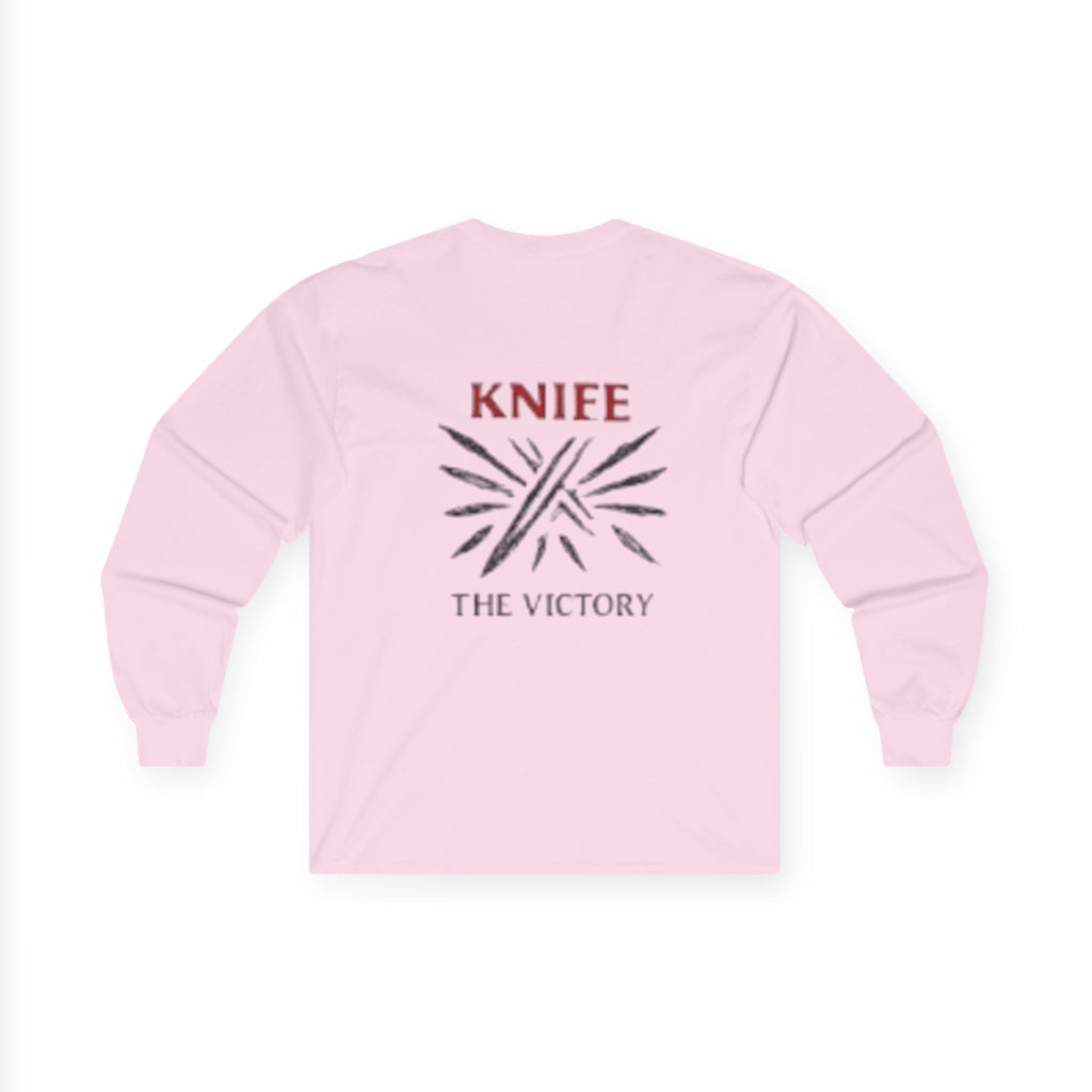 Trapmass Knife The Victory Long Sleeve Tee — Gothic Crest Graphic Shirt