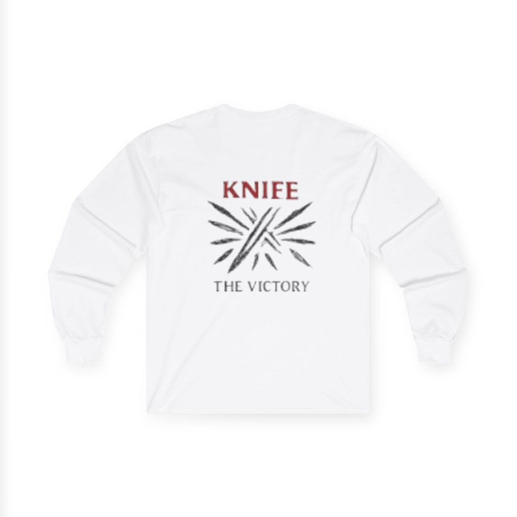 Trapmass Knife The Victory Long Sleeve Tee — Gothic Crest Graphic Shirt