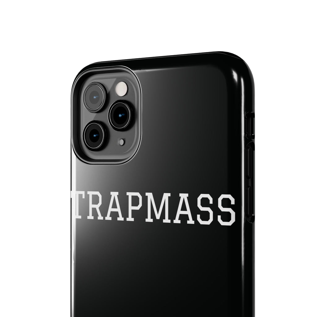 TRAPMASS Bold Text Tough Phone Case — Durable Black Protective Cover for Hip Hop Fans