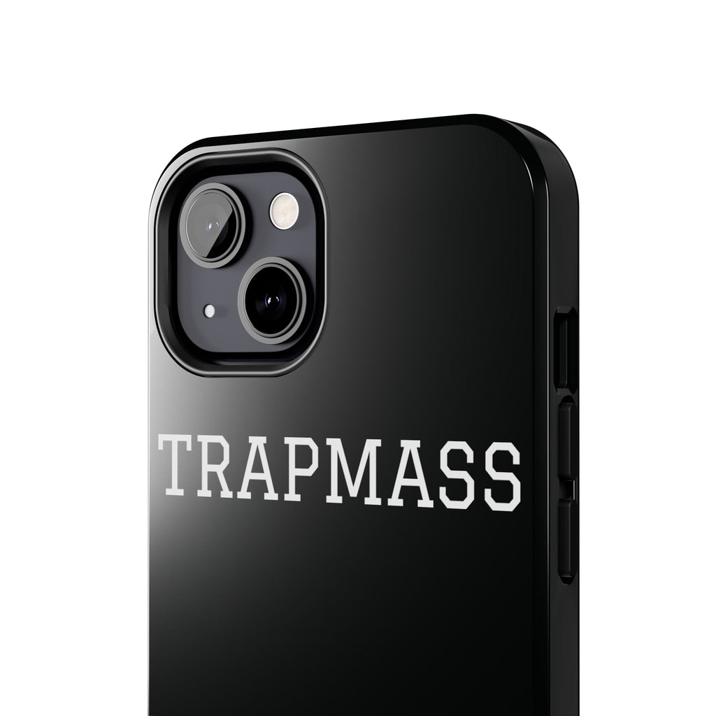 TRAPMASS Bold Text Tough Phone Case — Durable Black Protective Cover for Hip Hop Fans