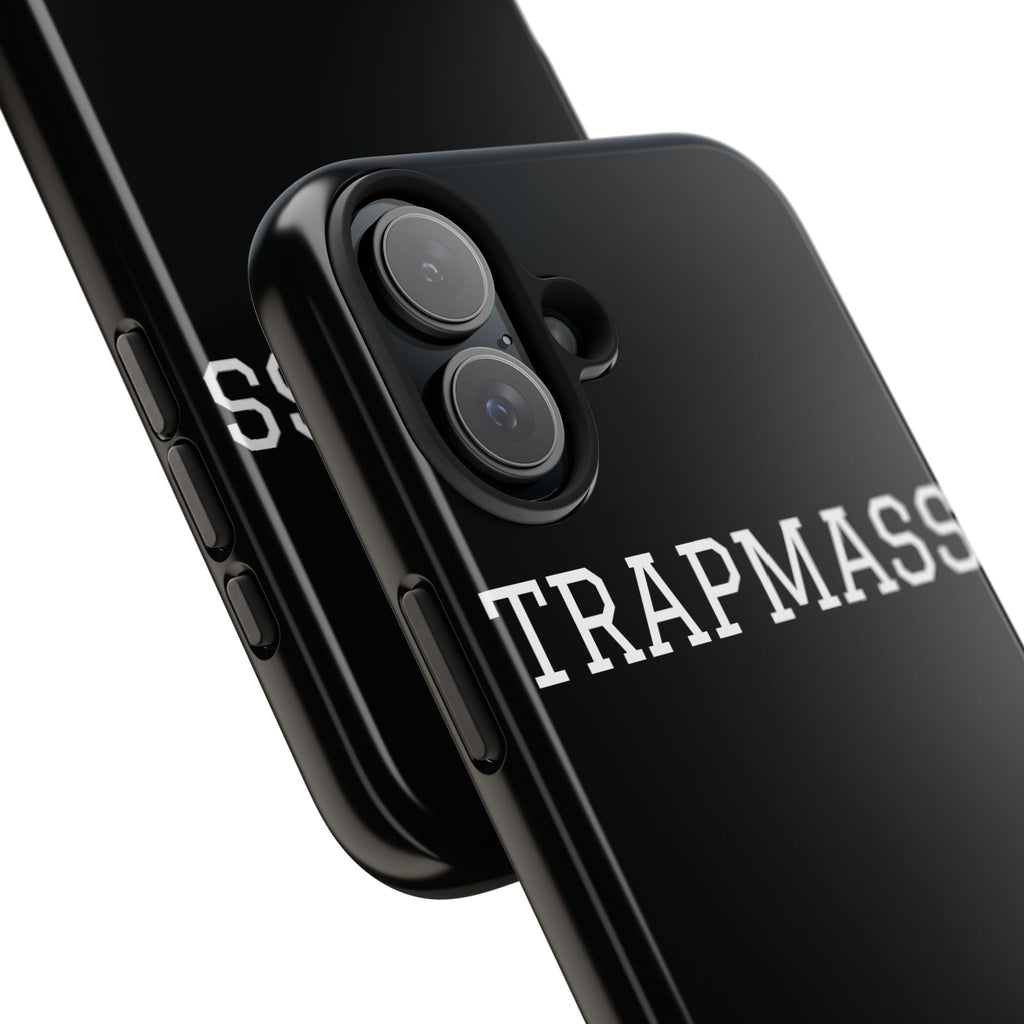 TRAPMASS Bold Text Tough Phone Case — Durable Black Protective Cover for Hip Hop Fans