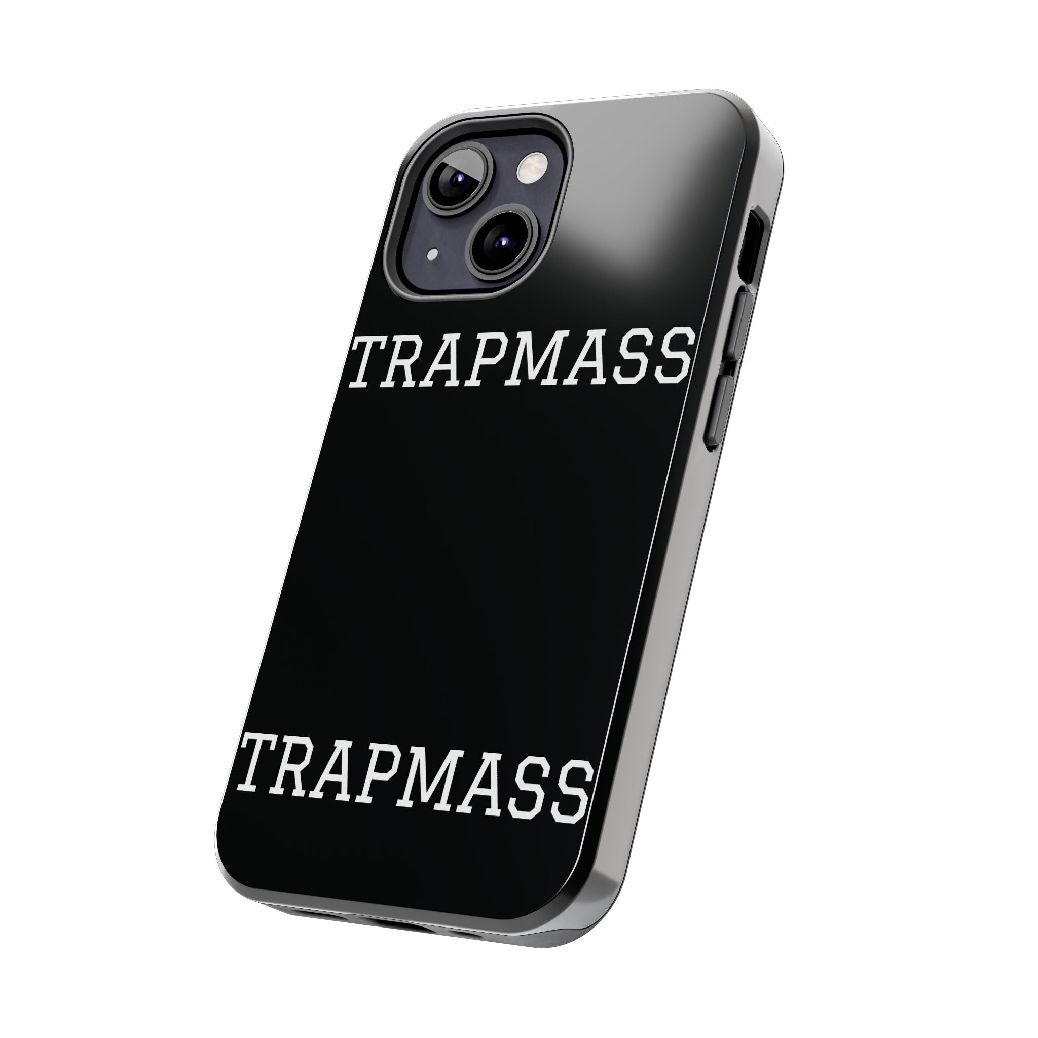 TRAPMASS Bold Text Tough Phone Case — Durable Black Protective Cover for Hip Hop Fans