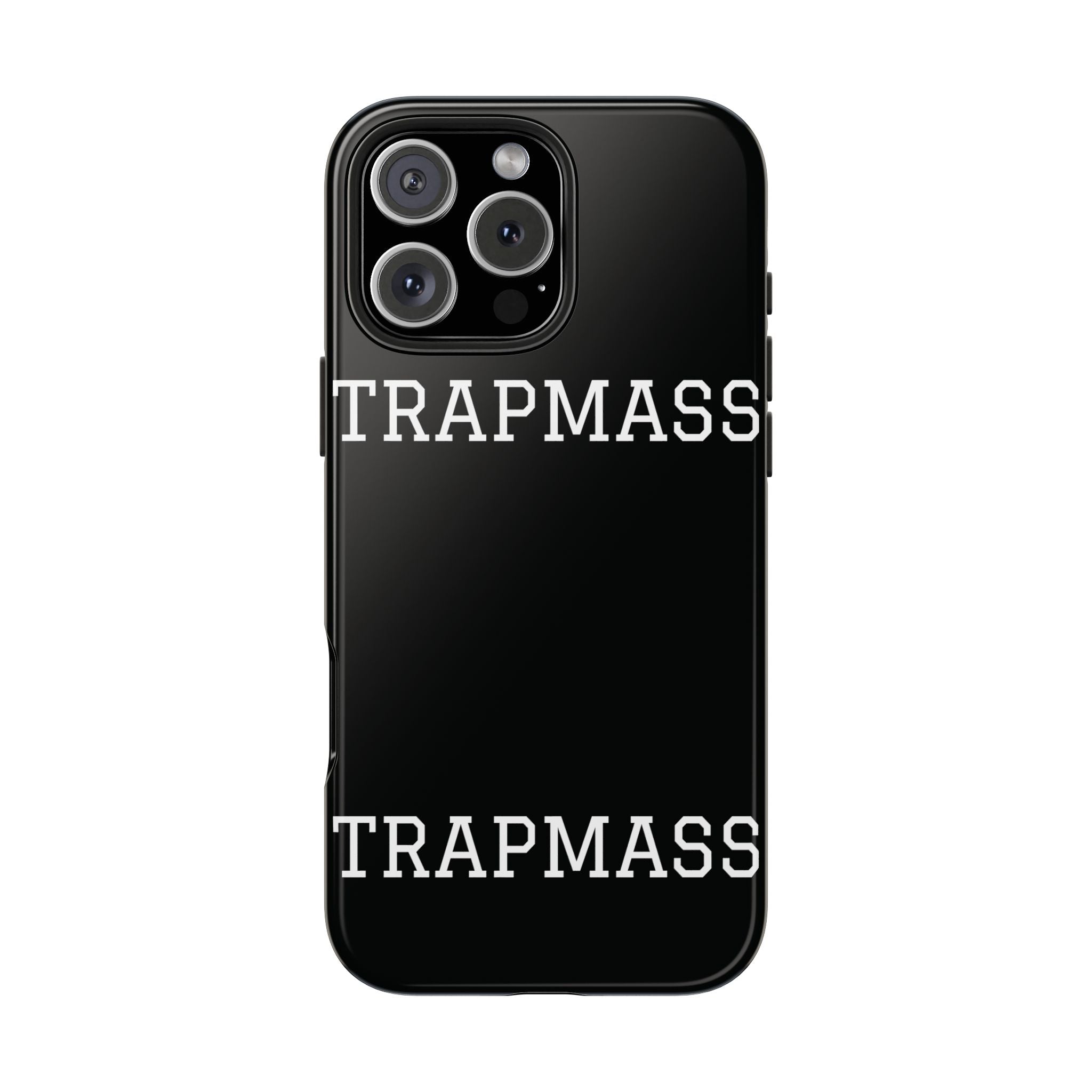 TRAPMASS Bold Text Tough Phone Case — Durable Black Protective Cover for Hip Hop Fans