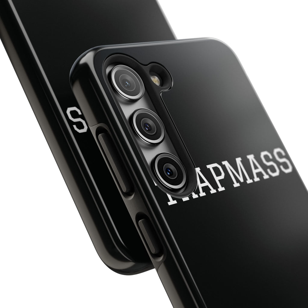 TRAPMASS Bold Text Tough Phone Case — Durable Black Protective Cover for Hip Hop Fans