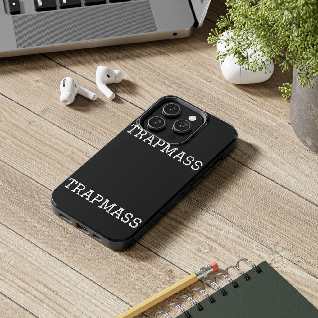 TRAPMASS Bold Text Tough Phone Case — Durable Black Protective Cover for Hip Hop Fans