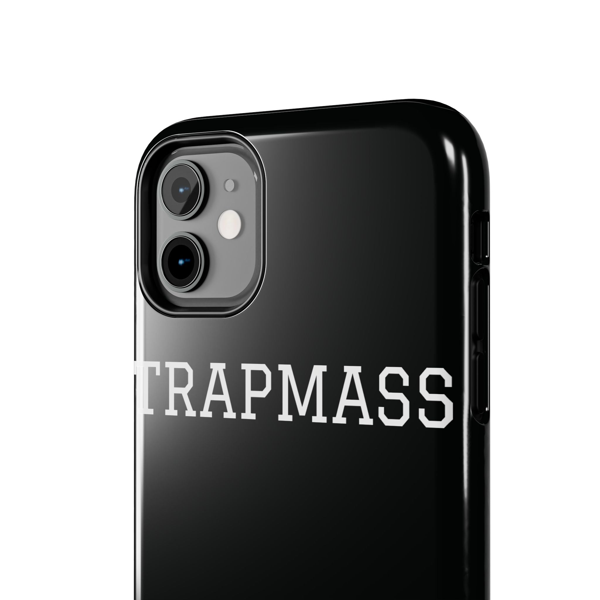 TRAPMASS Bold Text Tough Phone Case — Durable Black Protective Cover for Hip Hop Fans