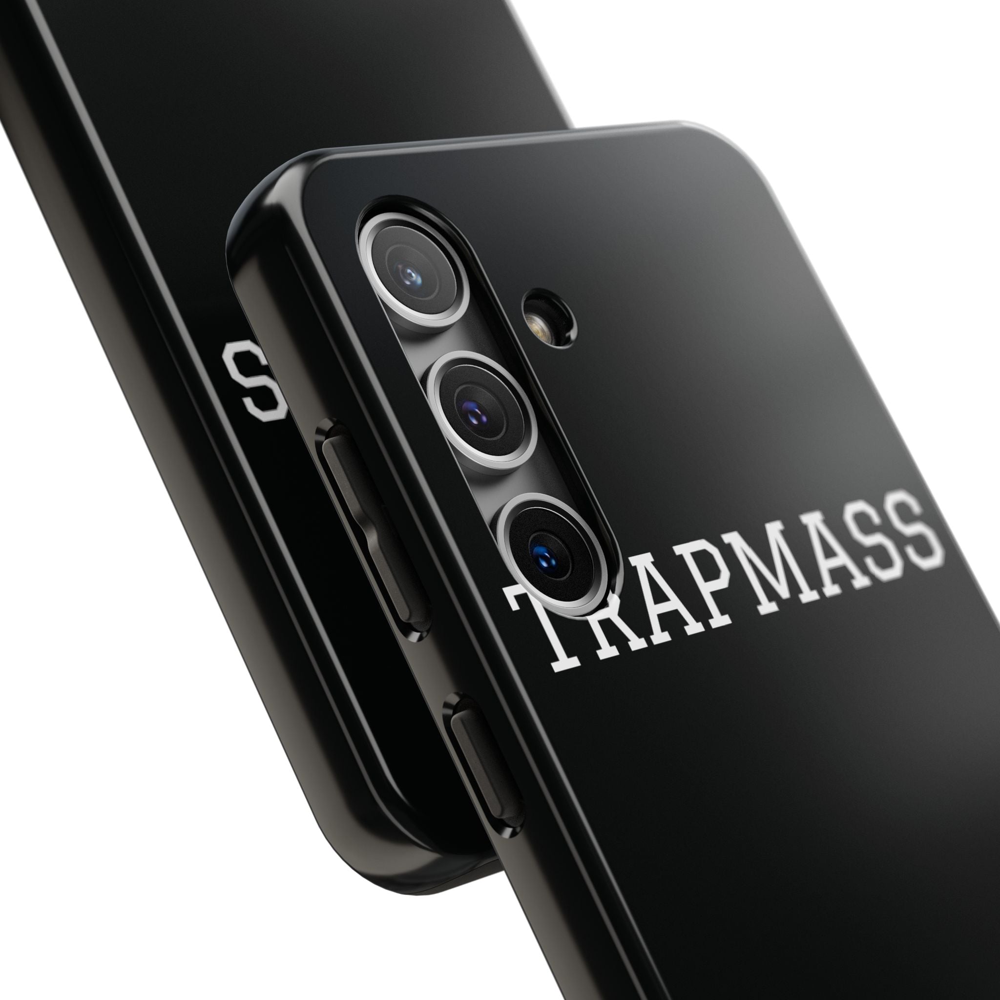 TRAPMASS Bold Text Tough Phone Case — Durable Black Protective Cover for Hip Hop Fans