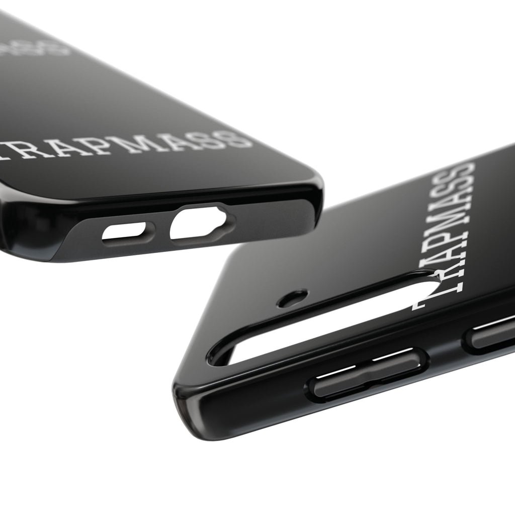 TRAPMASS Bold Text Tough Phone Case — Durable Black Protective Cover for Hip Hop Fans