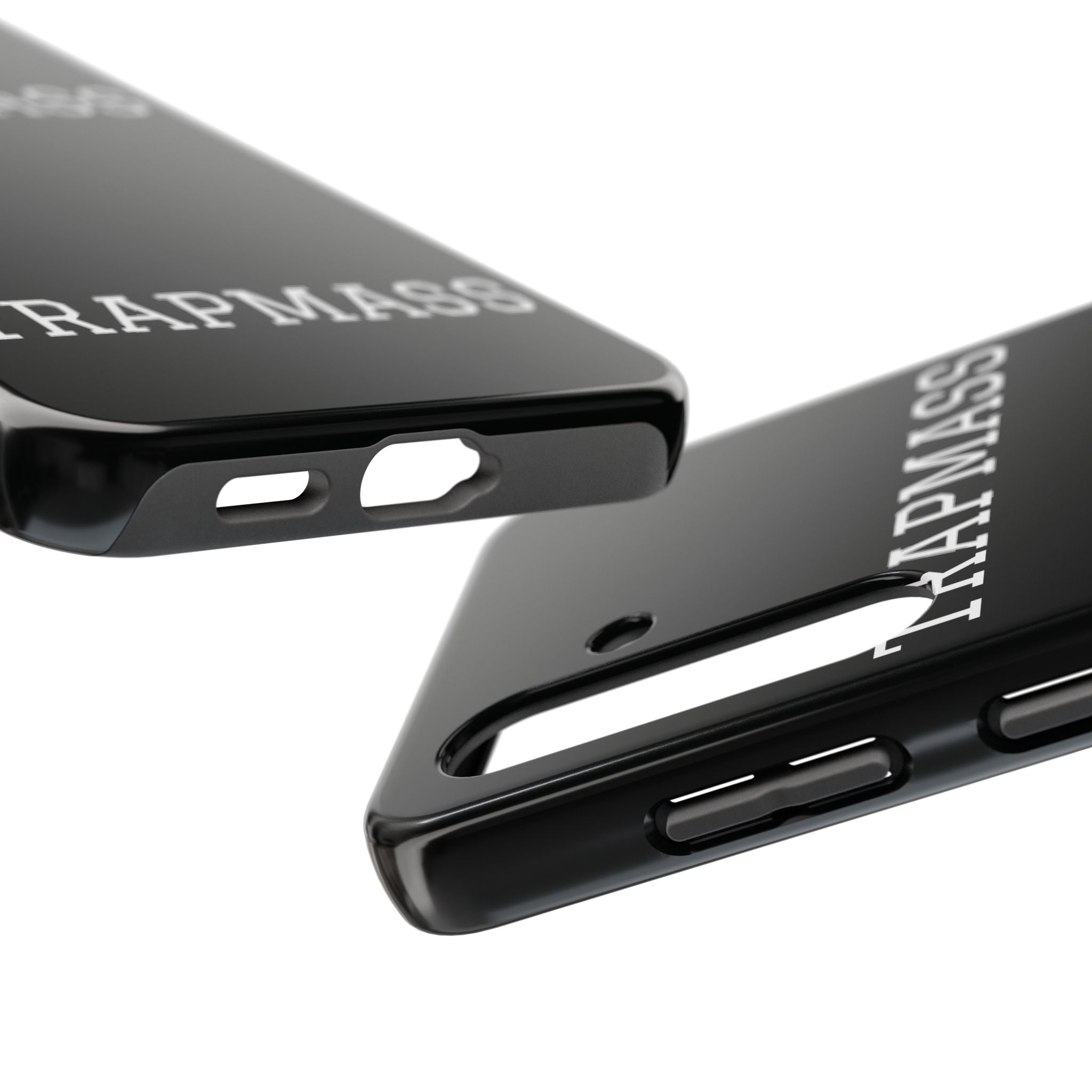 TRAPMASS Bold Text Tough Phone Case — Durable Black Protective Cover for Hip Hop Fans