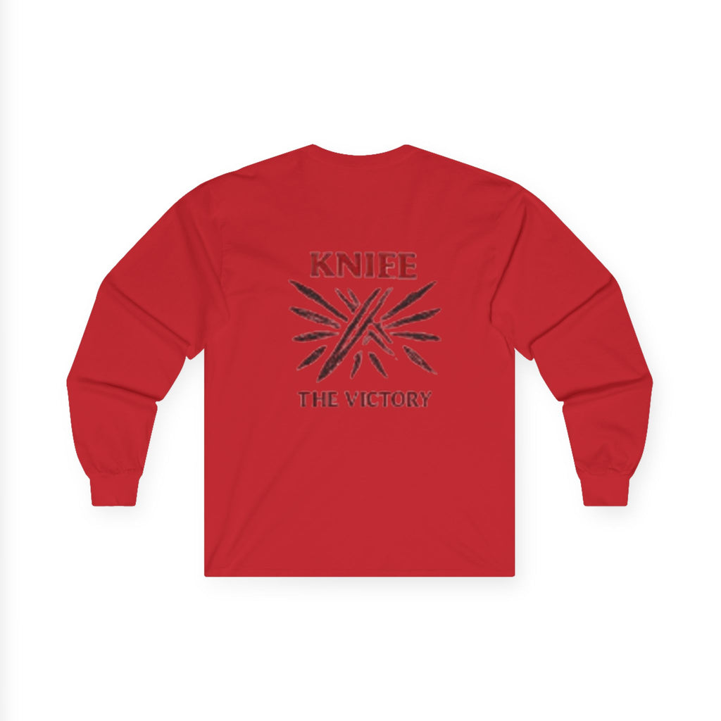 Trapmass Knife The Victory Long Sleeve Tee — Gothic Crest Graphic Shirt