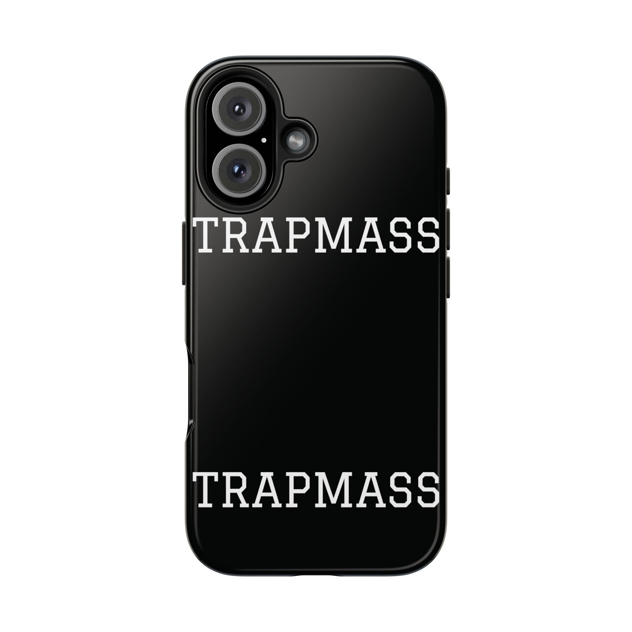 TRAPMASS Bold Text Tough Phone Case — Durable Black Protective Cover for Hip Hop Fans