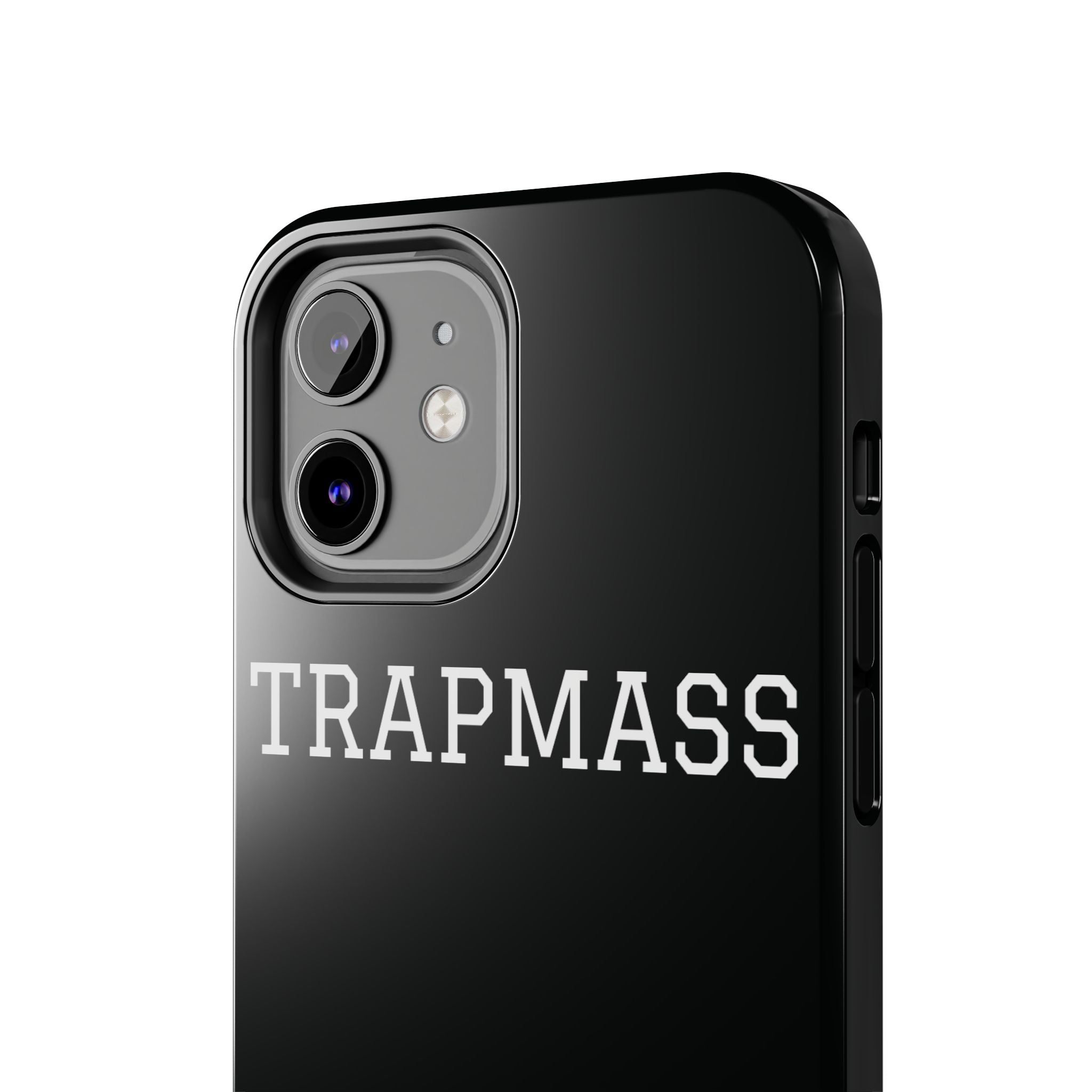 TRAPMASS Bold Text Tough Phone Case — Durable Black Protective Cover for Hip Hop Fans