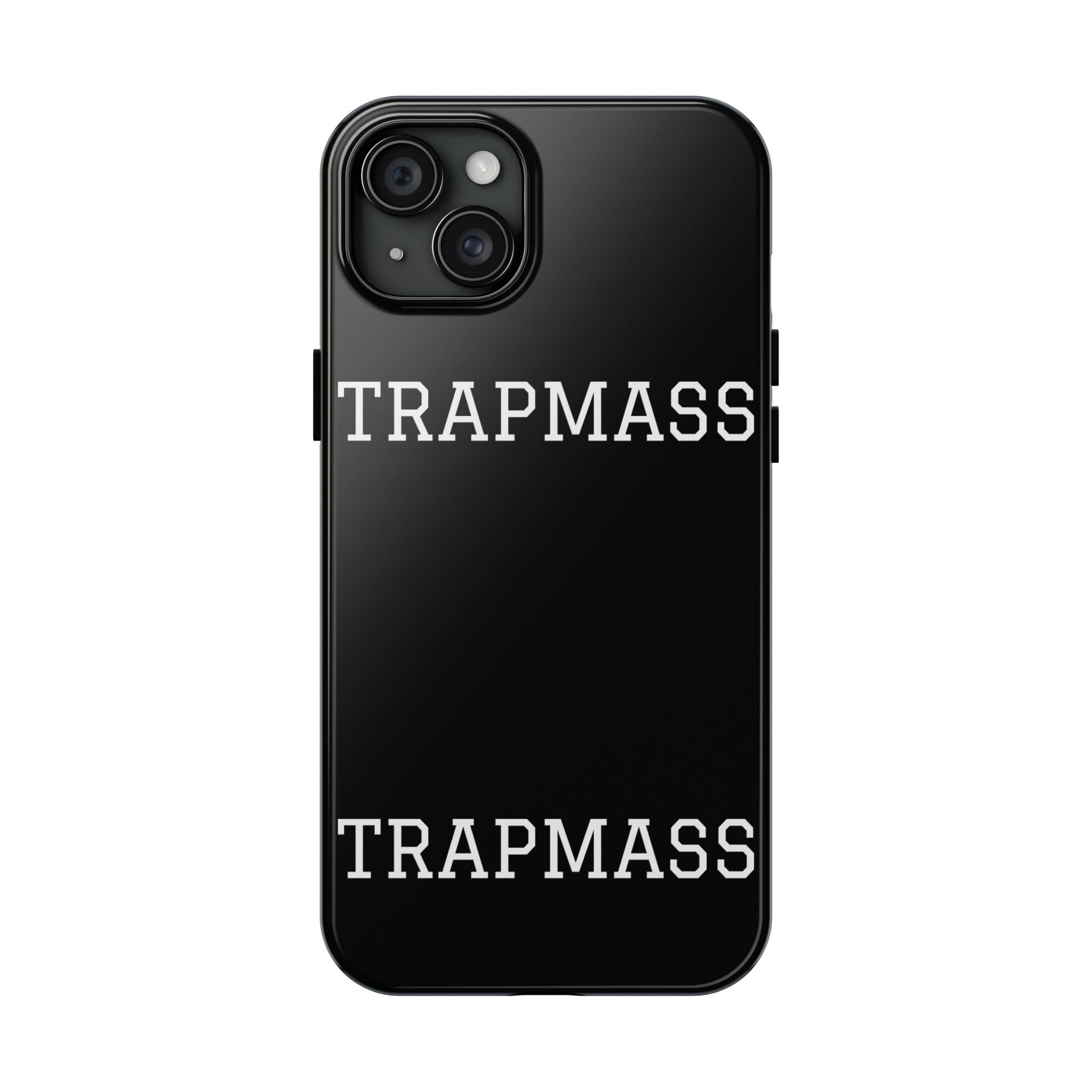 TRAPMASS Bold Text Tough Phone Case — Durable Black Protective Cover for Hip Hop Fans
