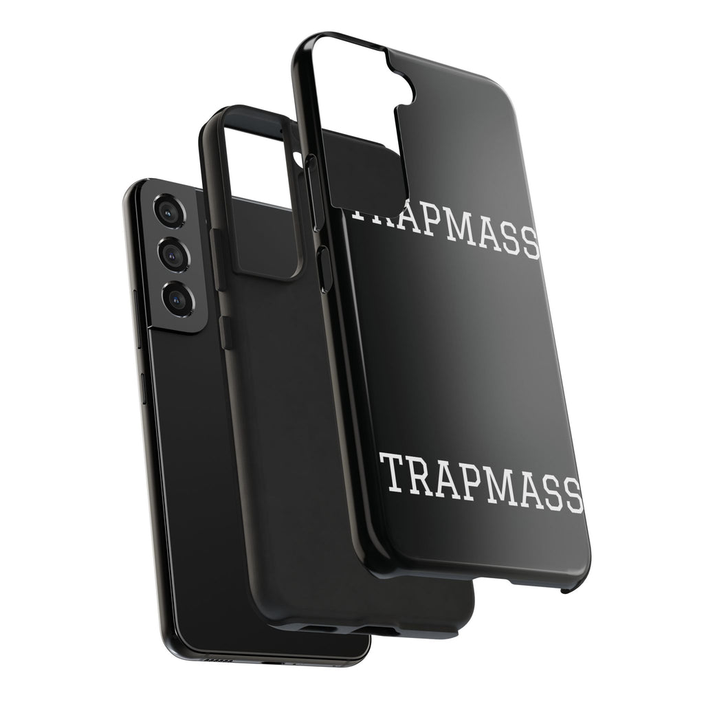 TRAPMASS Bold Text Tough Phone Case — Durable Black Protective Cover for Hip Hop Fans