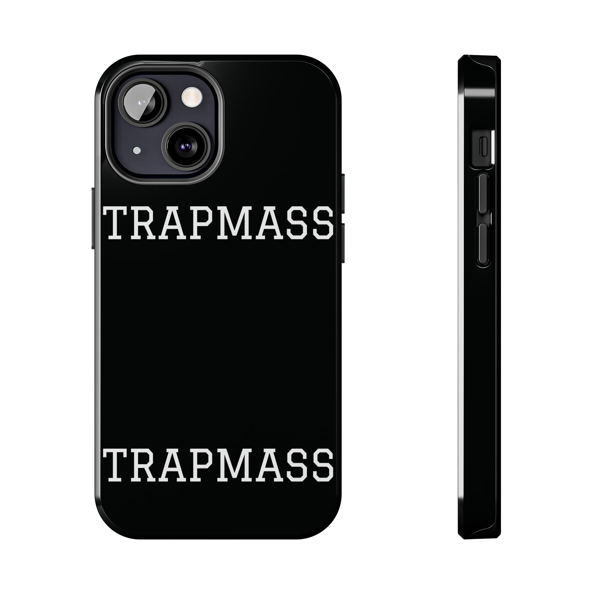 TRAPMASS Bold Text Tough Phone Case — Durable Black Protective Cover for Hip Hop Fans