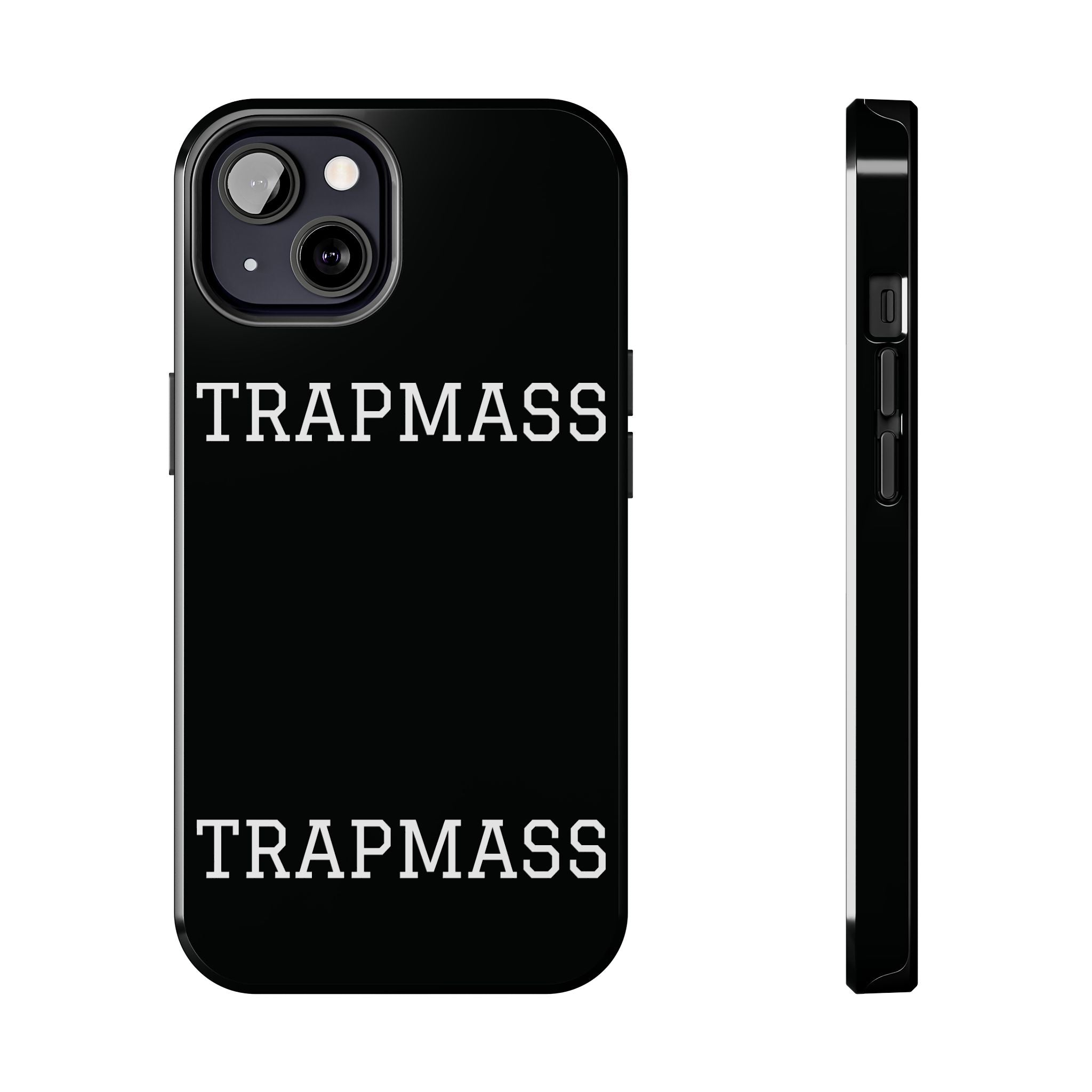 TRAPMASS Bold Text Tough Phone Case — Durable Black Protective Cover for Hip Hop Fans