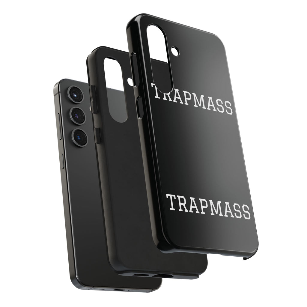 TRAPMASS Bold Text Tough Phone Case — Durable Black Protective Cover for Hip Hop Fans