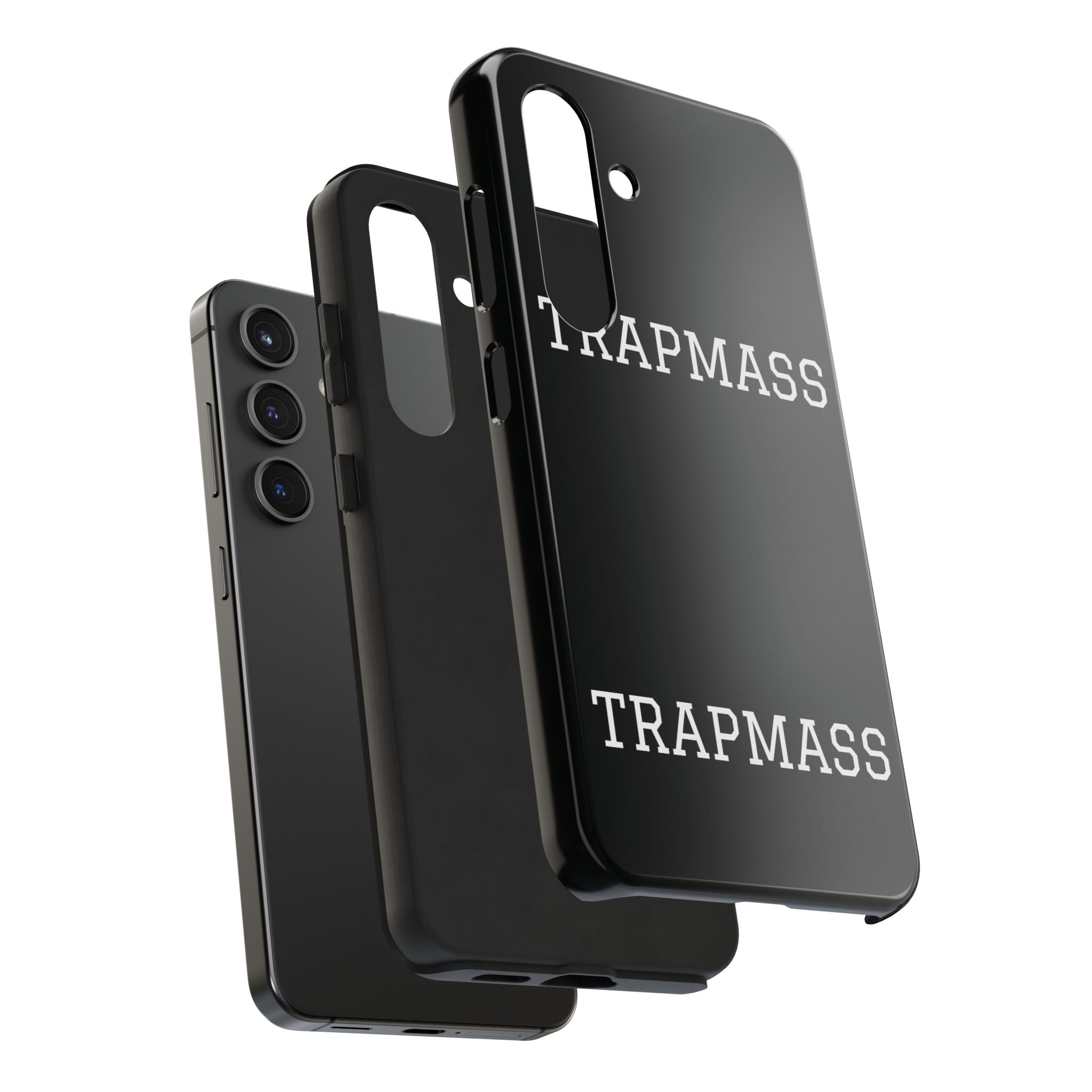 TRAPMASS Bold Text Tough Phone Case — Durable Black Protective Cover for Hip Hop Fans