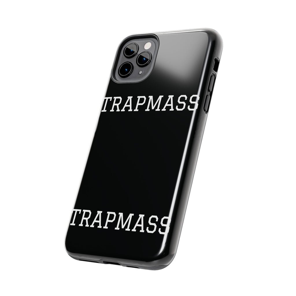 TRAPMASS Bold Text Tough Phone Case — Durable Black Protective Cover for Hip Hop Fans