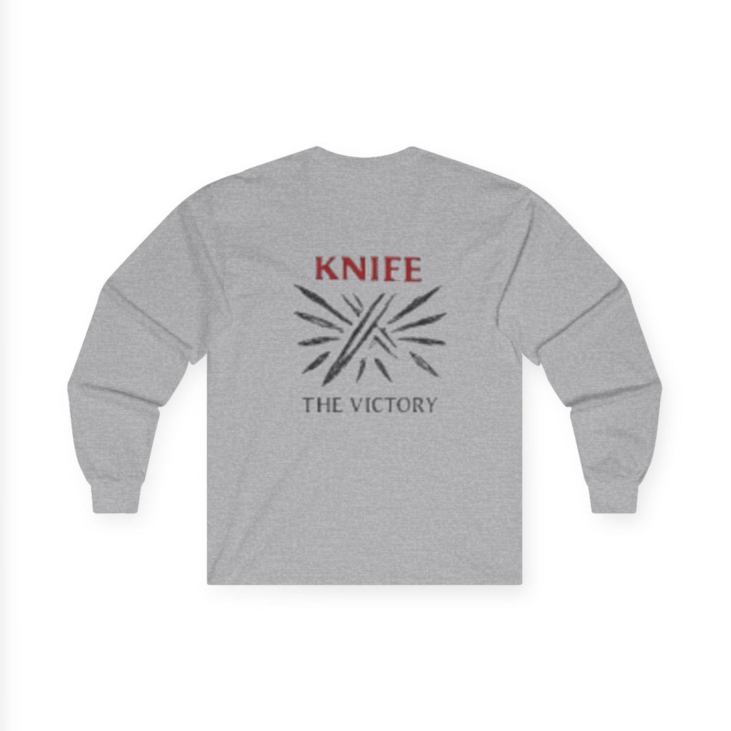 Trapmass Knife The Victory Long Sleeve Tee — Gothic Crest Graphic Shirt