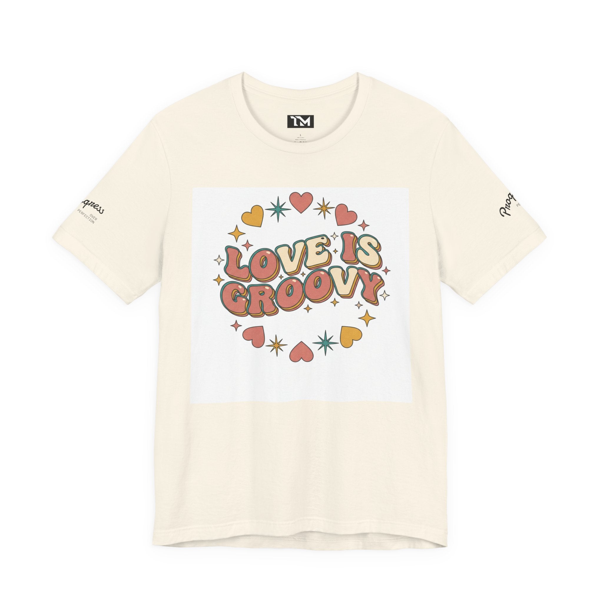 Love Is Groovy T-Shirt | Retro Valentine 70s Bubble Font, Dusty Rose Teal
