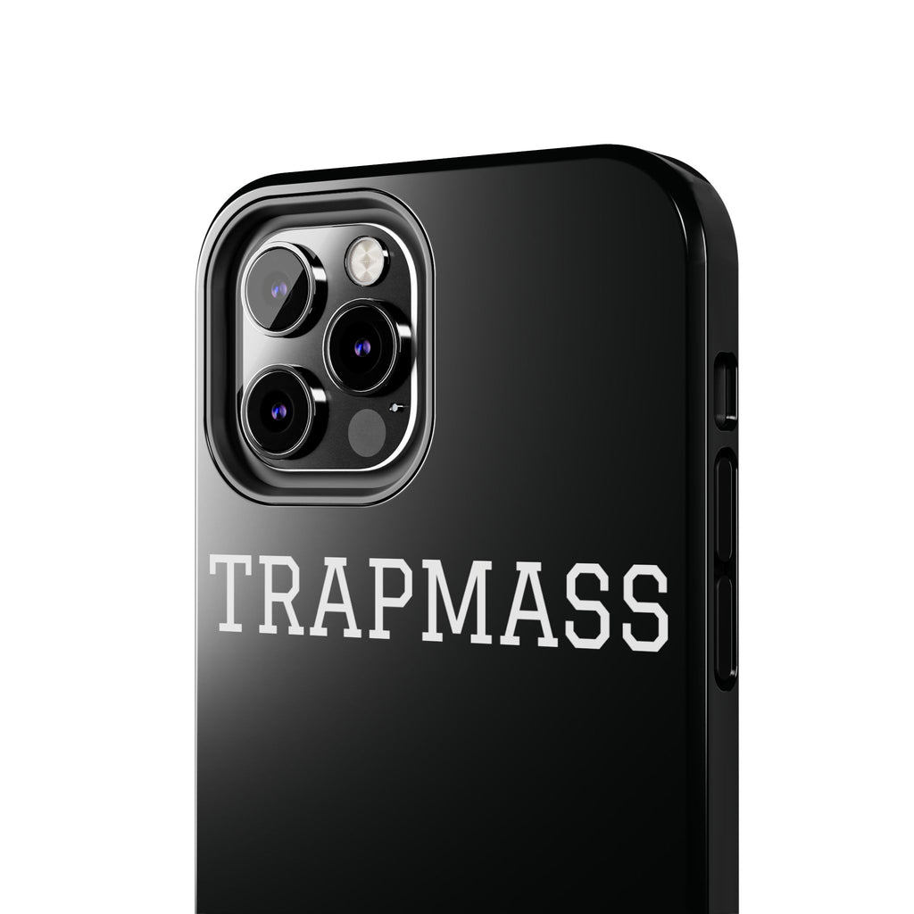 TRAPMASS Bold Text Tough Phone Case — Durable Black Protective Cover for Hip Hop Fans