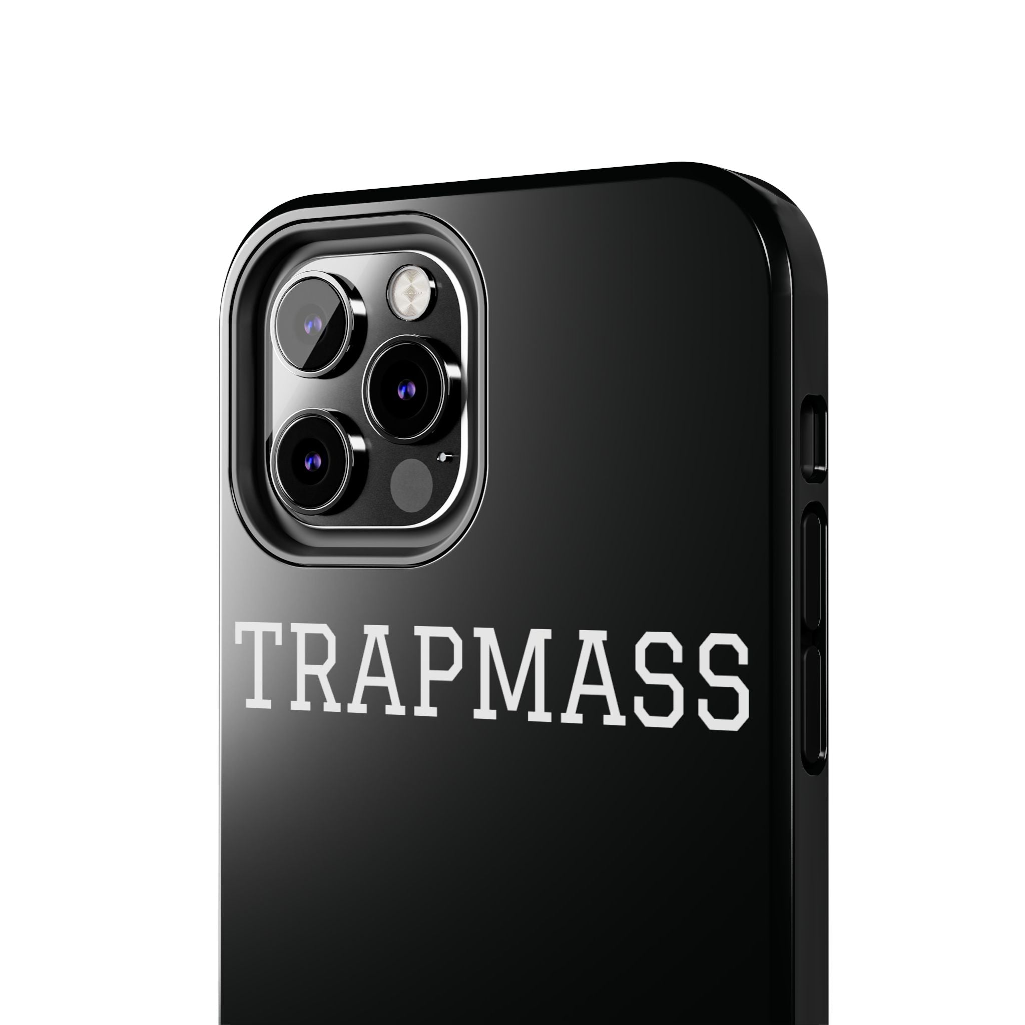 TRAPMASS Bold Text Tough Phone Case — Durable Black Protective Cover for Hip Hop Fans