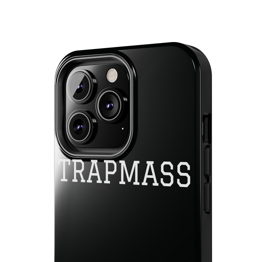 TRAPMASS Bold Text Tough Phone Case — Durable Black Protective Cover for Hip Hop Fans