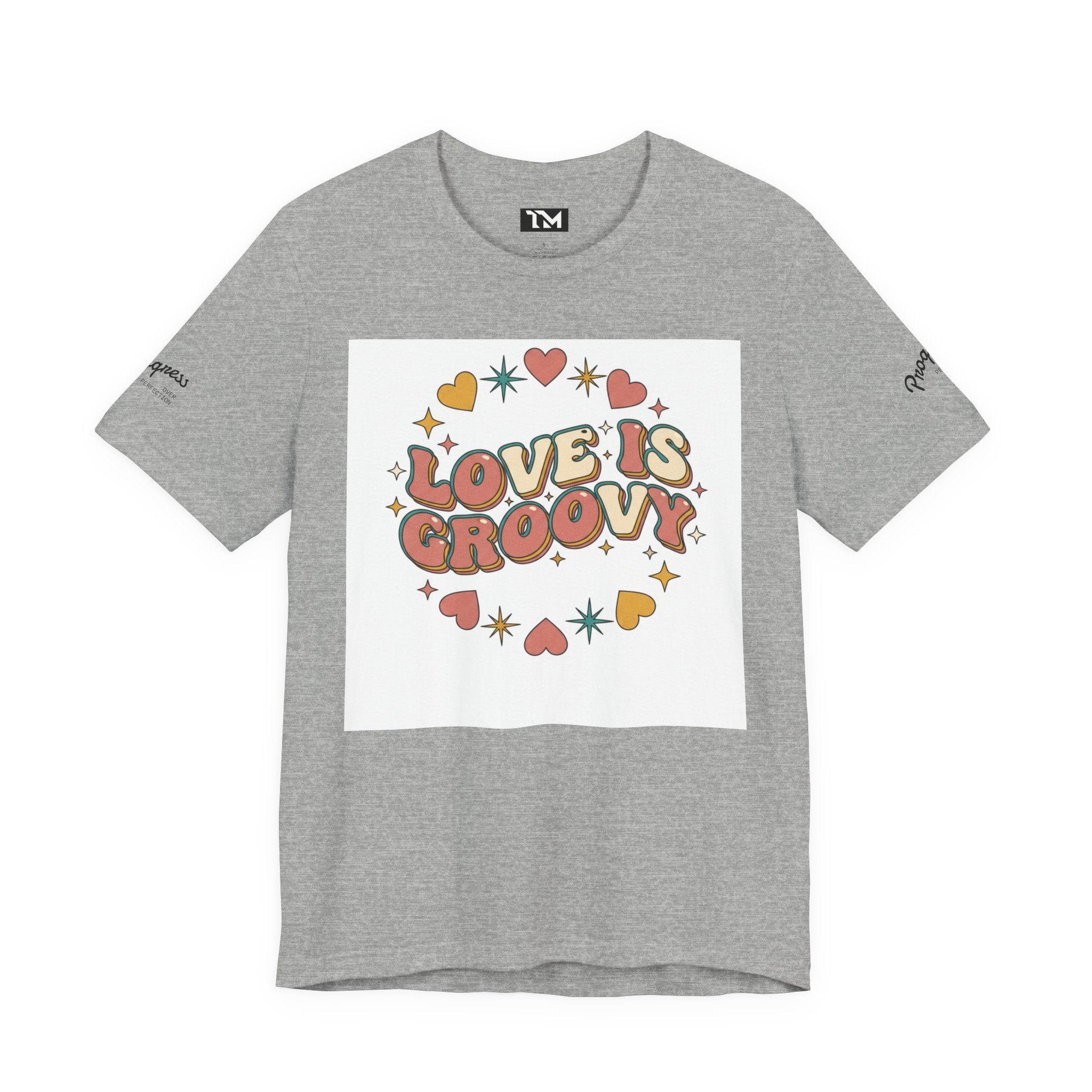 Love Is Groovy T-Shirt | Retro Valentine 70s Bubble Font, Dusty Rose Teal