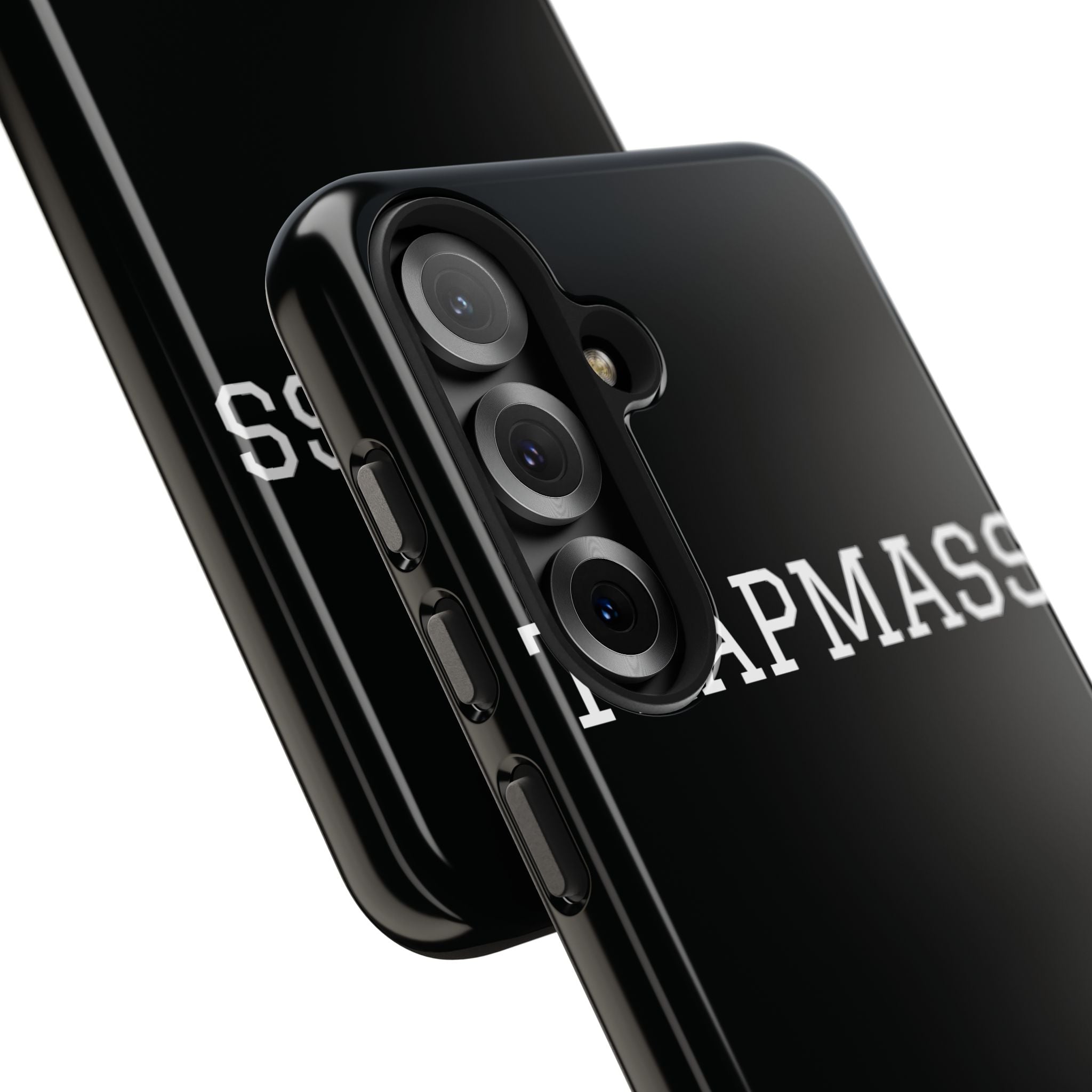 TRAPMASS Bold Text Tough Phone Case — Durable Black Protective Cover for Hip Hop Fans