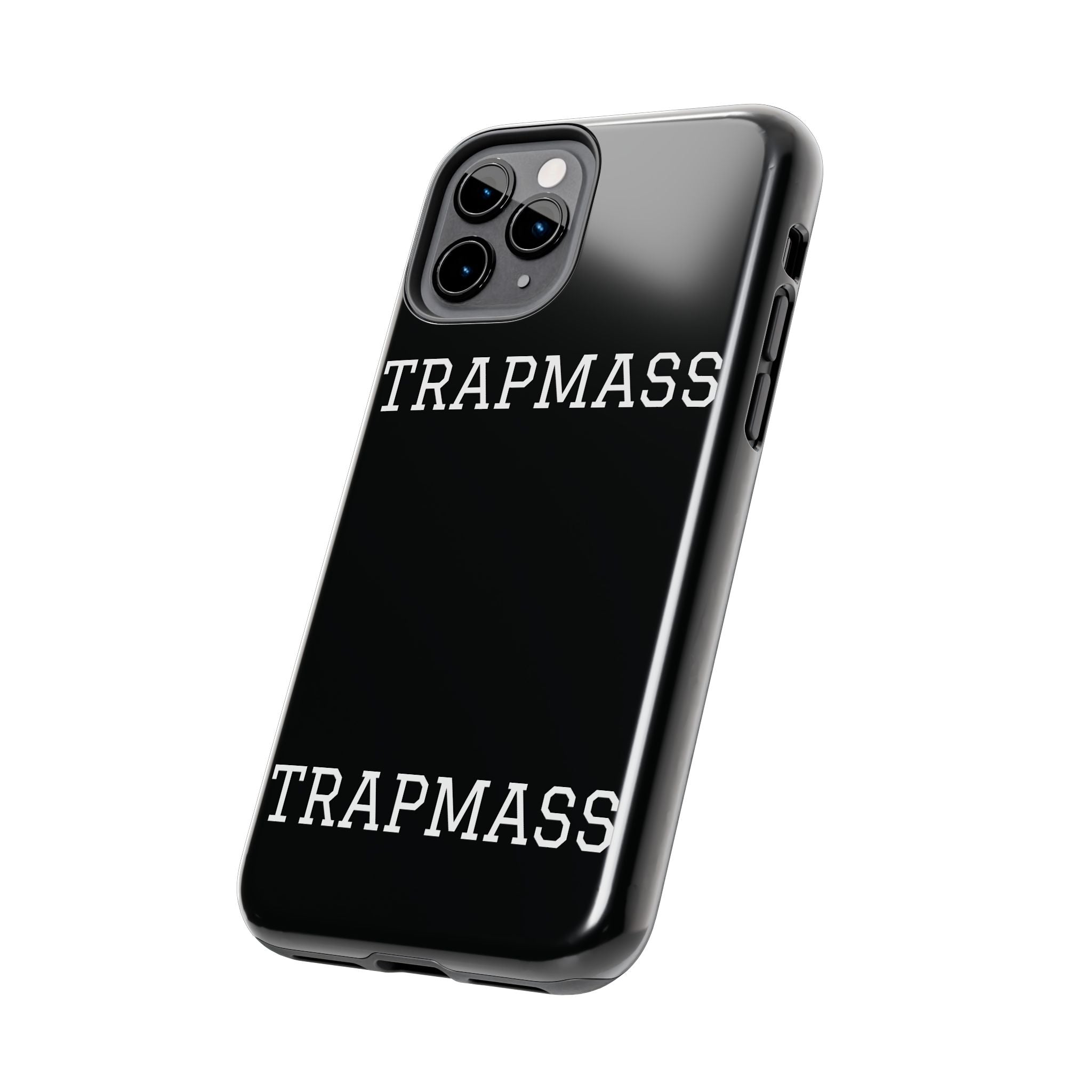 TRAPMASS Bold Text Tough Phone Case — Durable Black Protective Cover for Hip Hop Fans