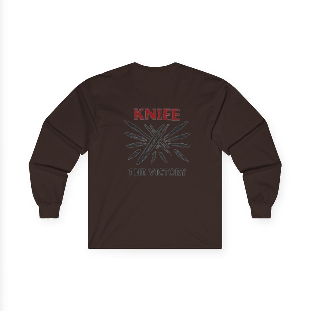 Trapmass Knife The Victory Long Sleeve Tee — Gothic Crest Graphic Shirt
