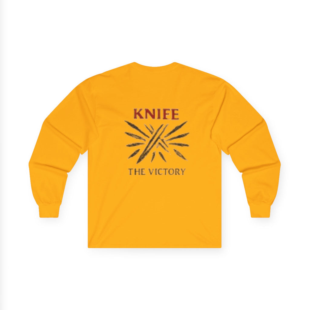 Trapmass Knife The Victory Long Sleeve Tee — Gothic Crest Graphic Shirt